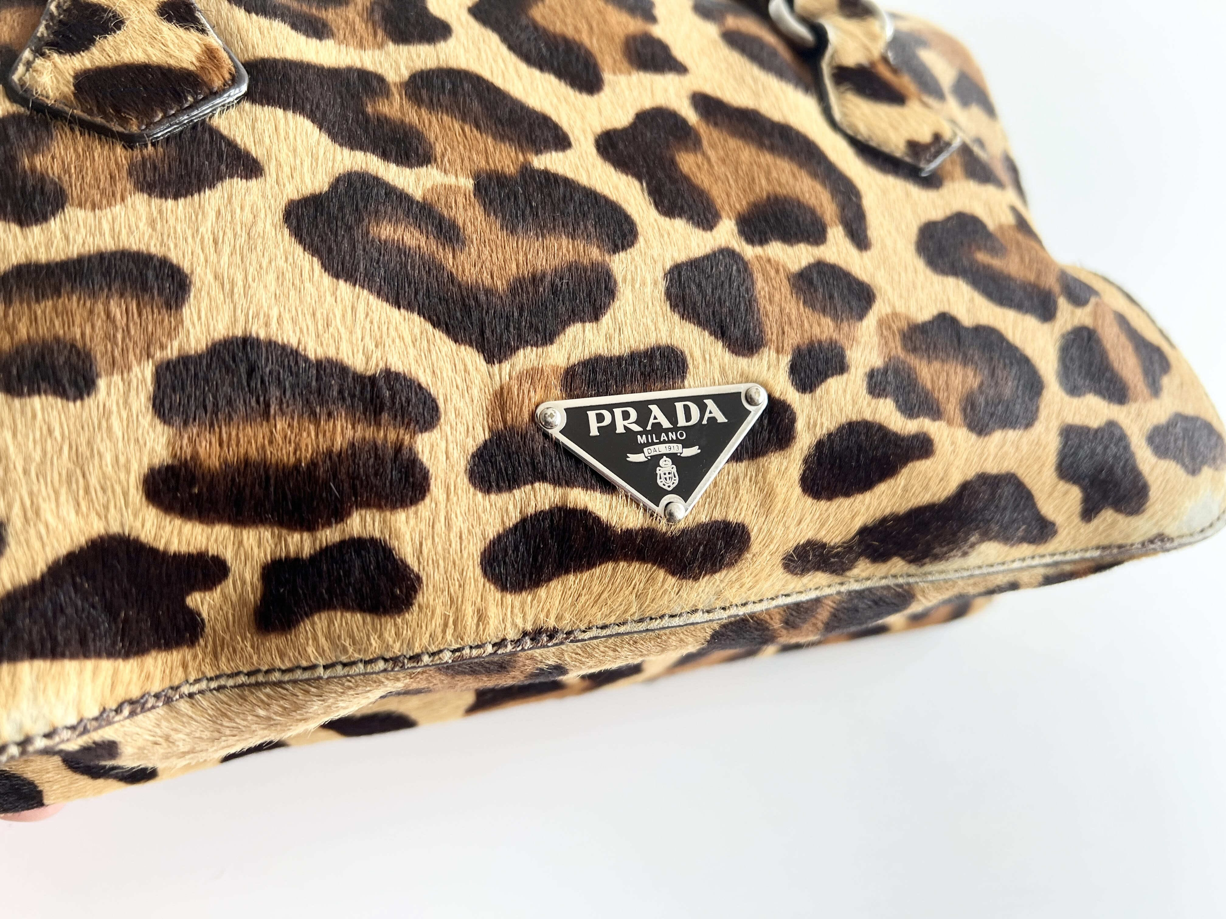(Prada) Calf Hair Fur Leopard Leather Tote Bag Handbag * Shoulder Bag — view 5