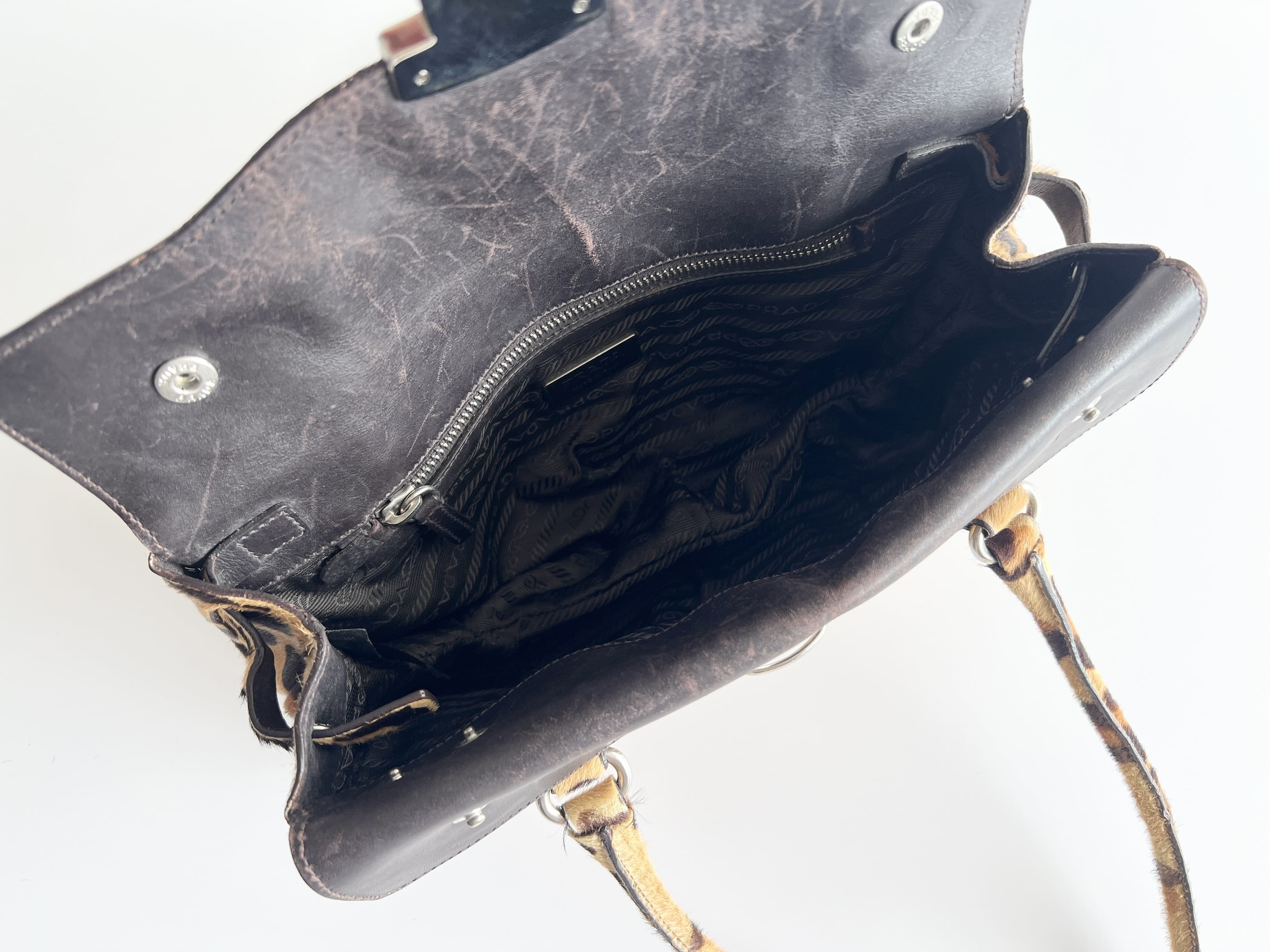 (Prada) Calf Hair Fur Leopard Leather Tote Bag Handbag * Shoulder Bag — view 6