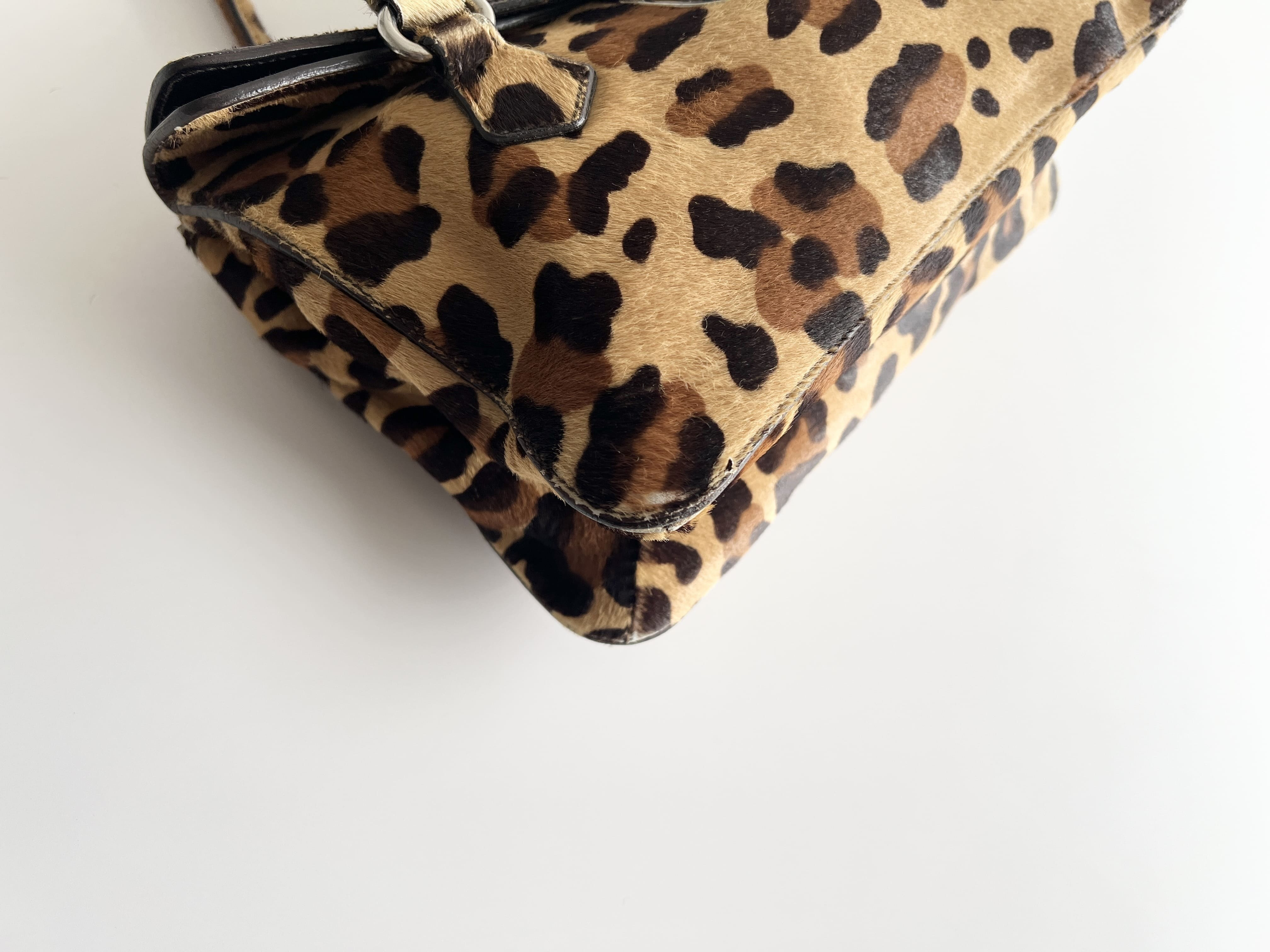 (Prada) Calf Hair Fur Leopard Leather Tote Bag Handbag * Shoulder Bag — view 10