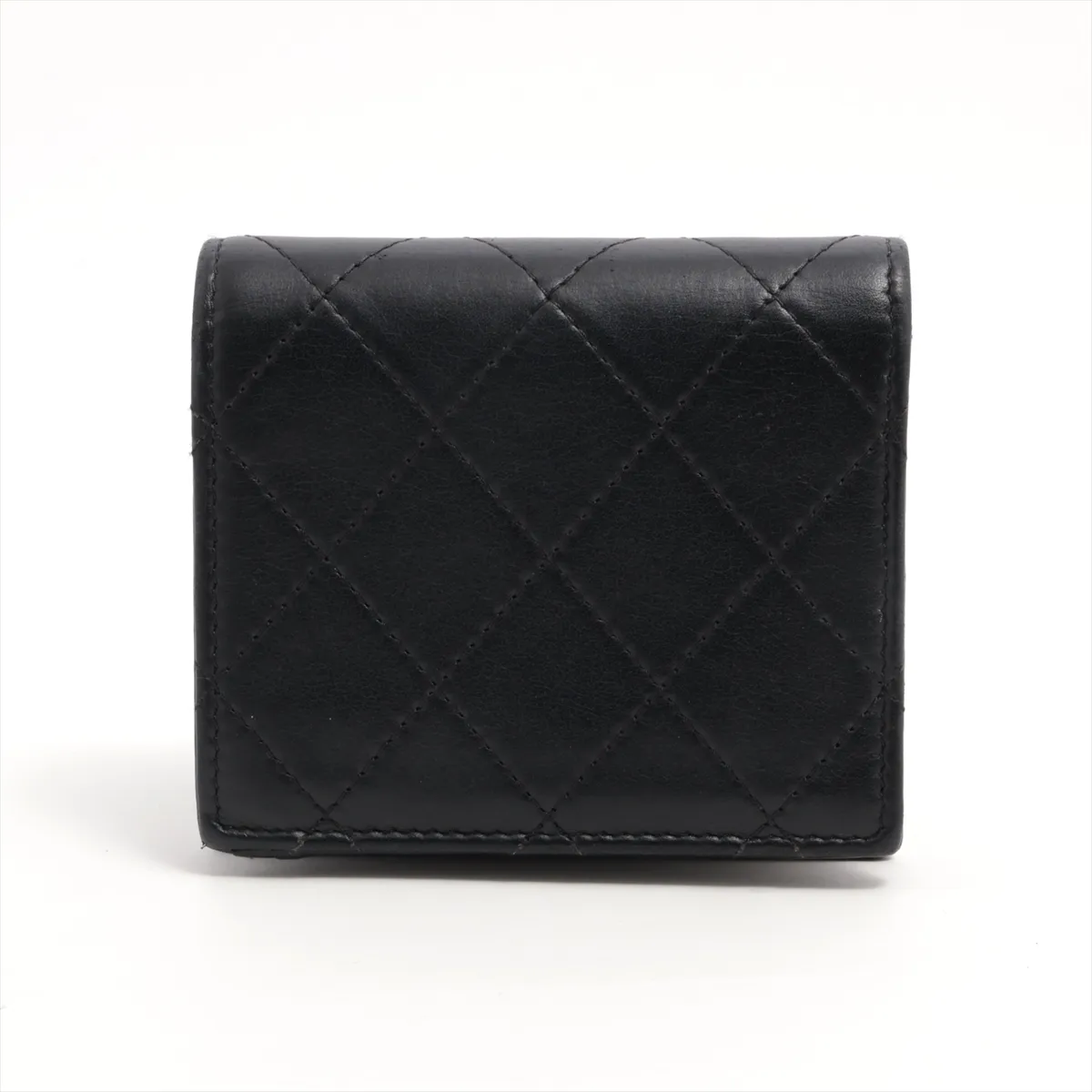 Matelasse Lambskin Compact Wallet Black Silver Hardware UEXG7KP7 — view 2