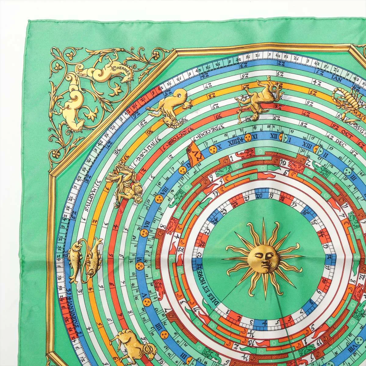 Carre 40 DIES ET HORE Astrology Scarf Silk Green Thread Fuzz Thread — view 2