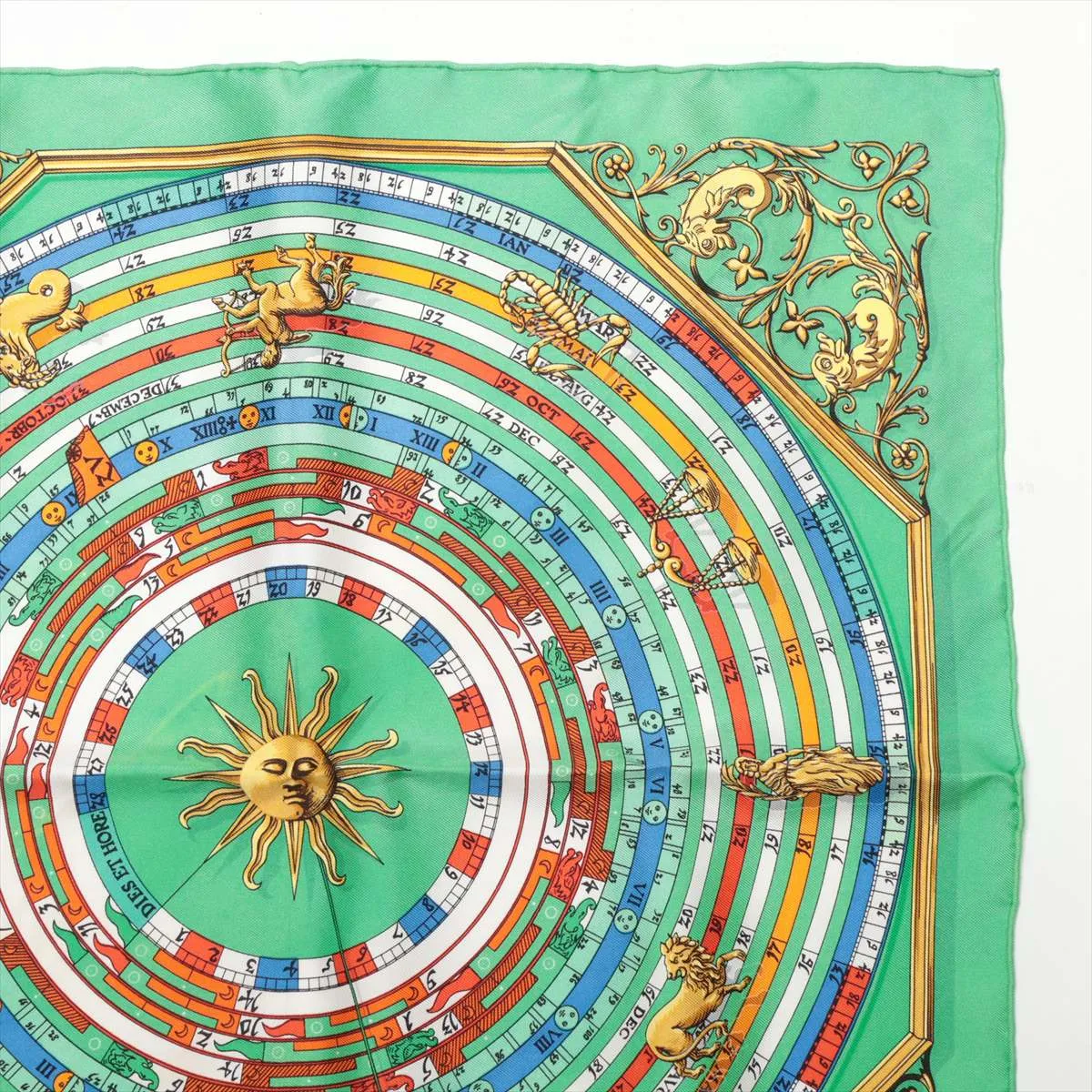 Carre 40 DIES ET HORE Astrology Scarf Silk Green Thread Fuzz Thread — view 3