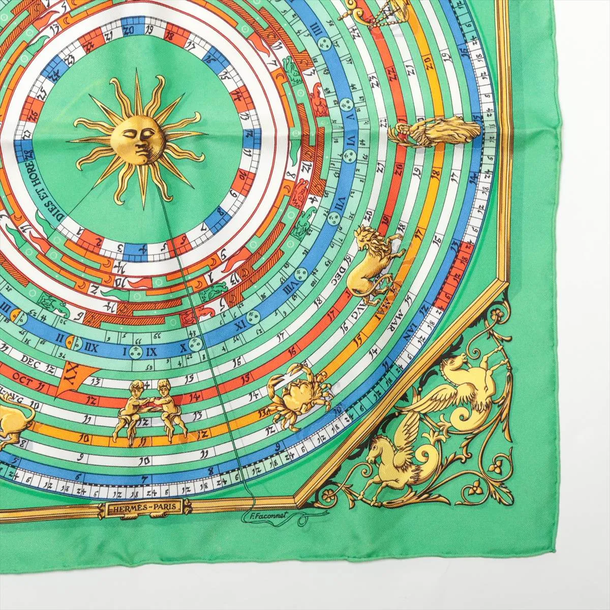 Carre 40 DIES ET HORE Astrology Scarf Silk Green Thread Fuzz Thread — view 4