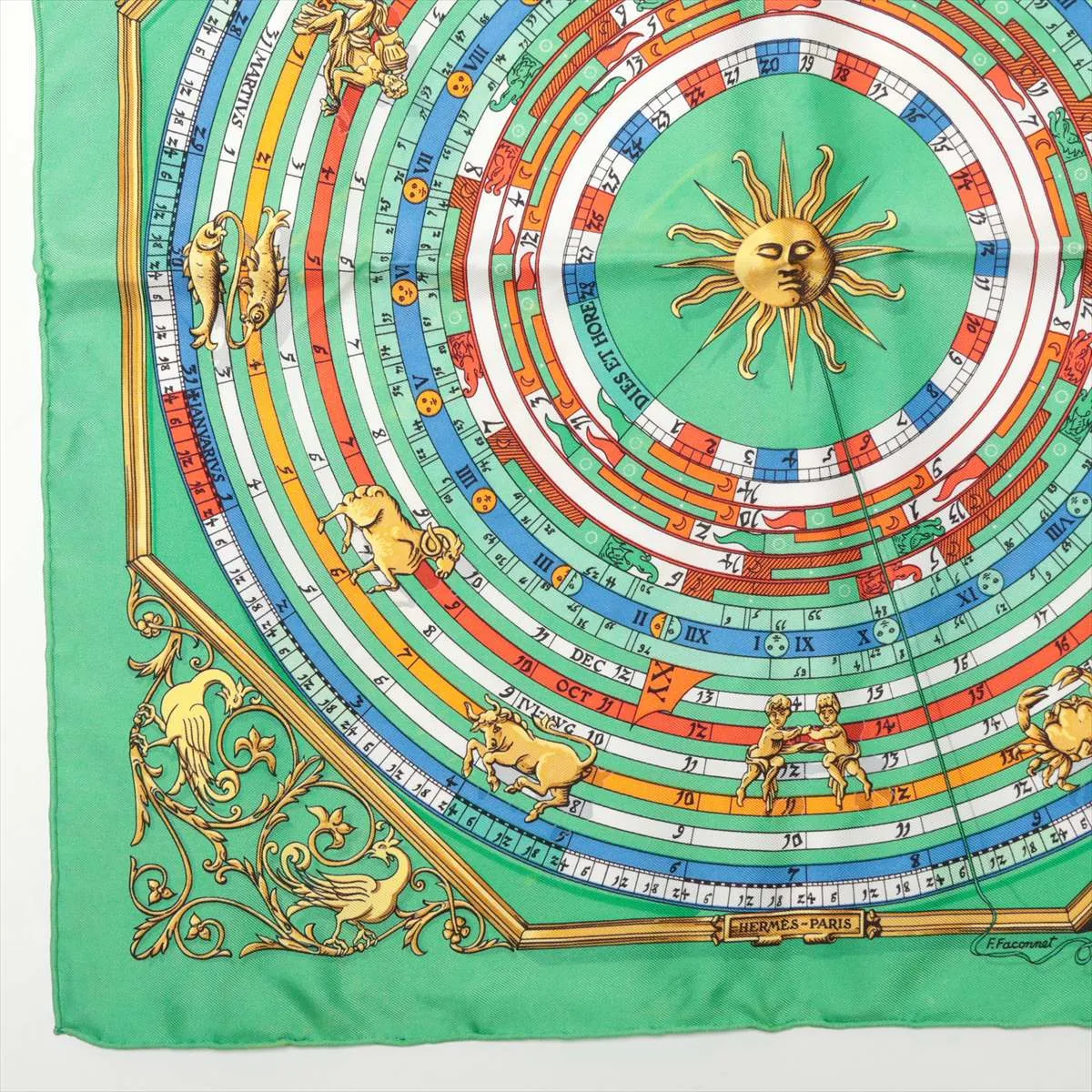 Carre 40 DIES ET HORE Astrology Scarf Silk Green Thread Fuzz Thread — view 5