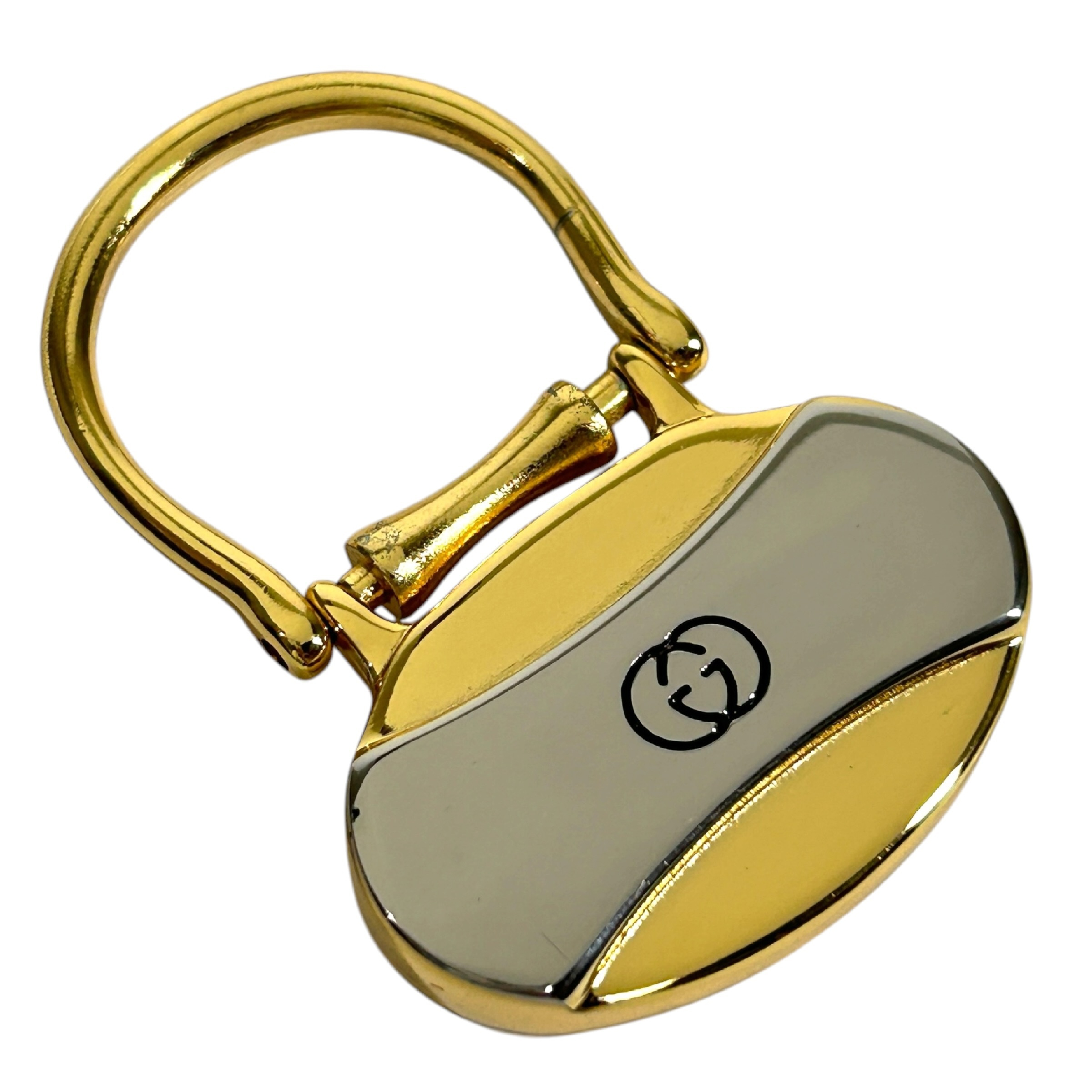 (Excellent Condition) Vintage Gucci Keyring, Interlocking G GG Logo Keychain Charm, Gold/Silver Tone, with Box. — view 2