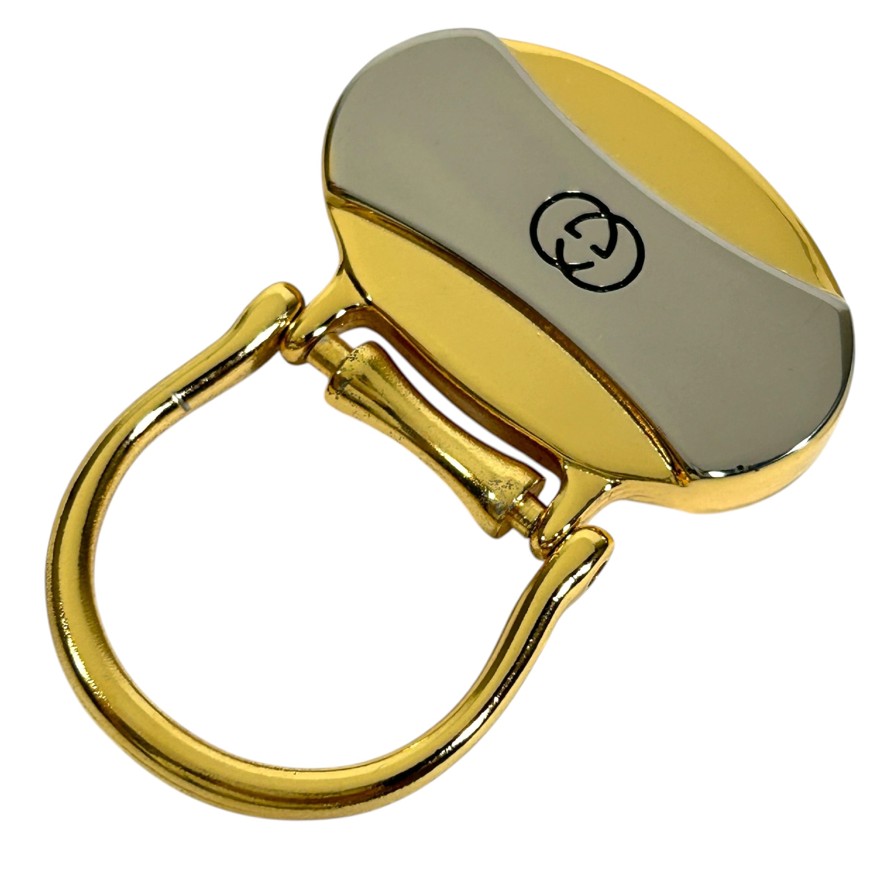 (Excellent Condition) Vintage Gucci Keyring, Interlocking G GG Logo Keychain Charm, Gold/Silver Tone, with Box. — view 3