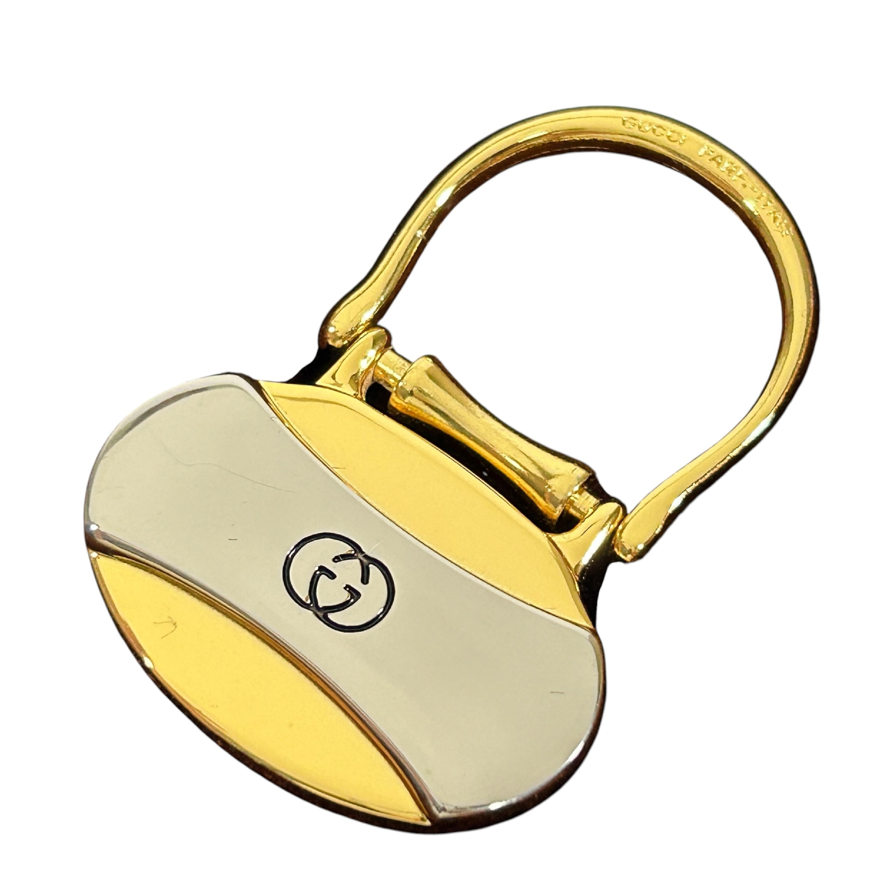 (Excellent Condition) Vintage Gucci Keyring, Interlocking G GG Logo Keychain Charm, Gold/Silver Tone, with Box. — view 4