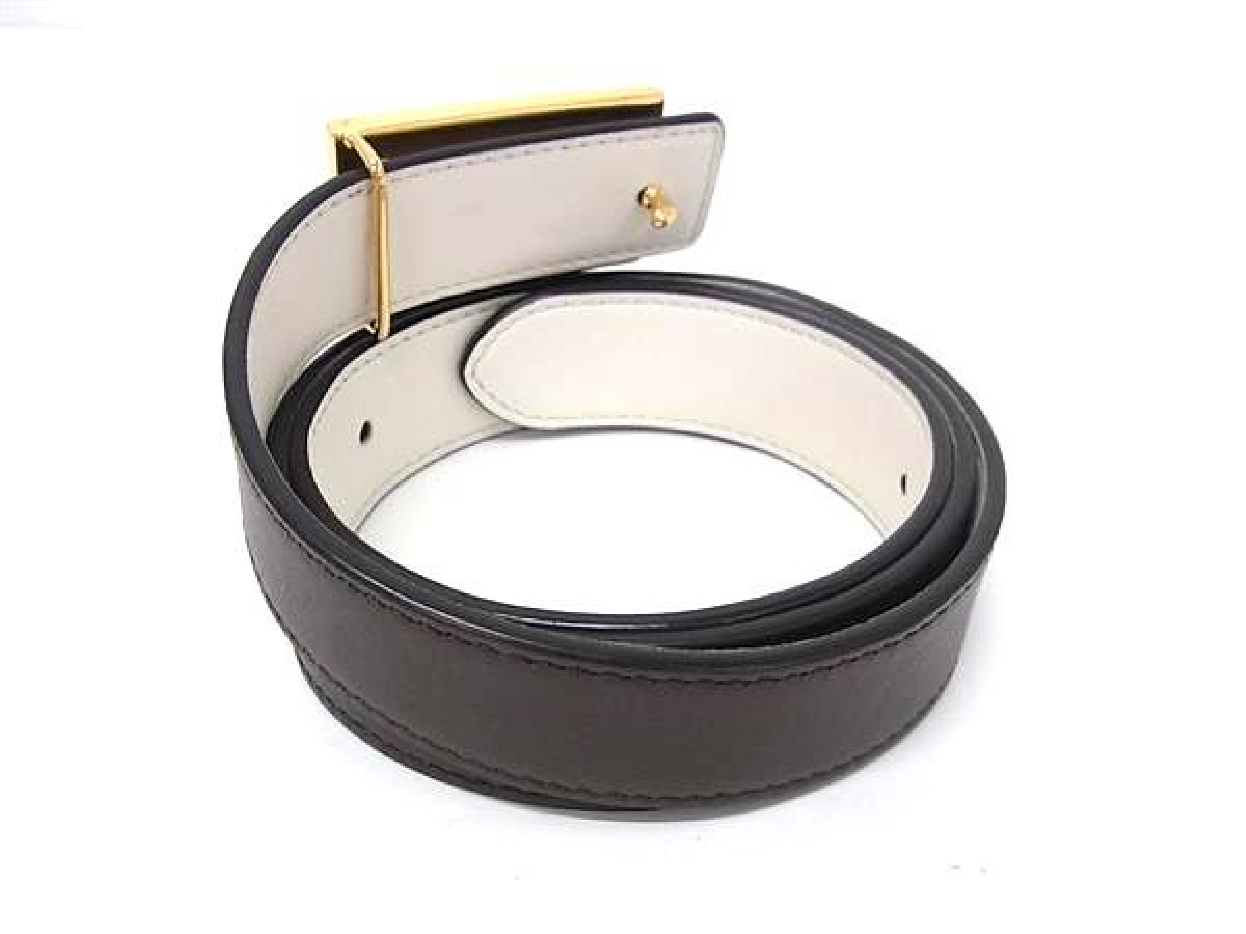 Leather Belt with Gold Hardware, Business Style, Men's, Dark Brown, FY4034 — view 2