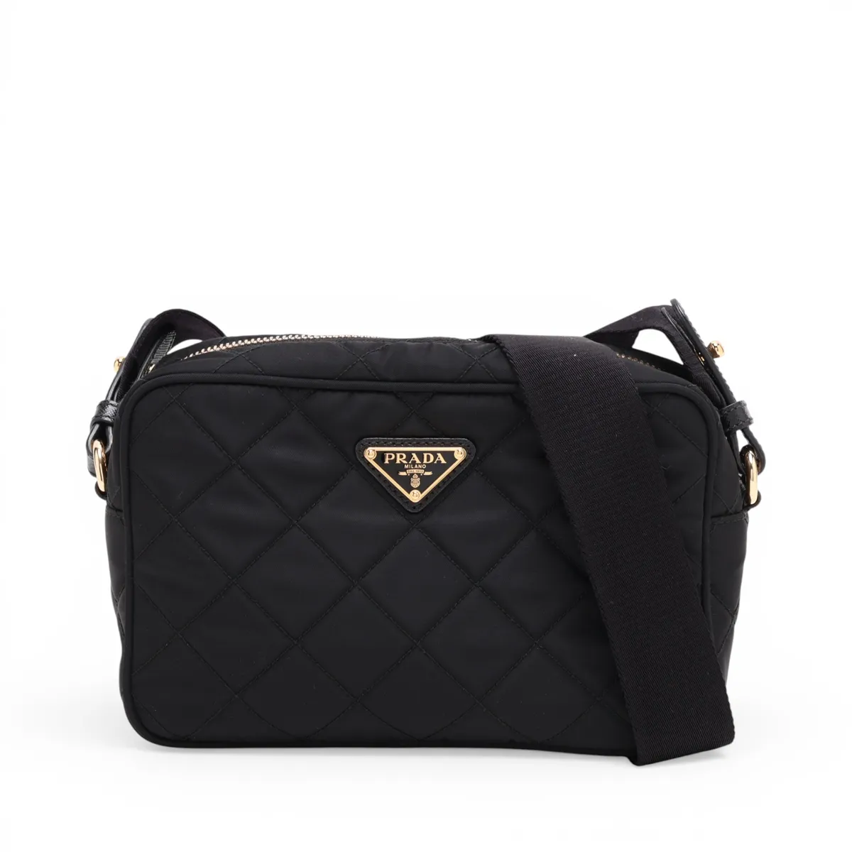 Tessuto Inpunto Nylon x Leather Shoulder Bag, Black