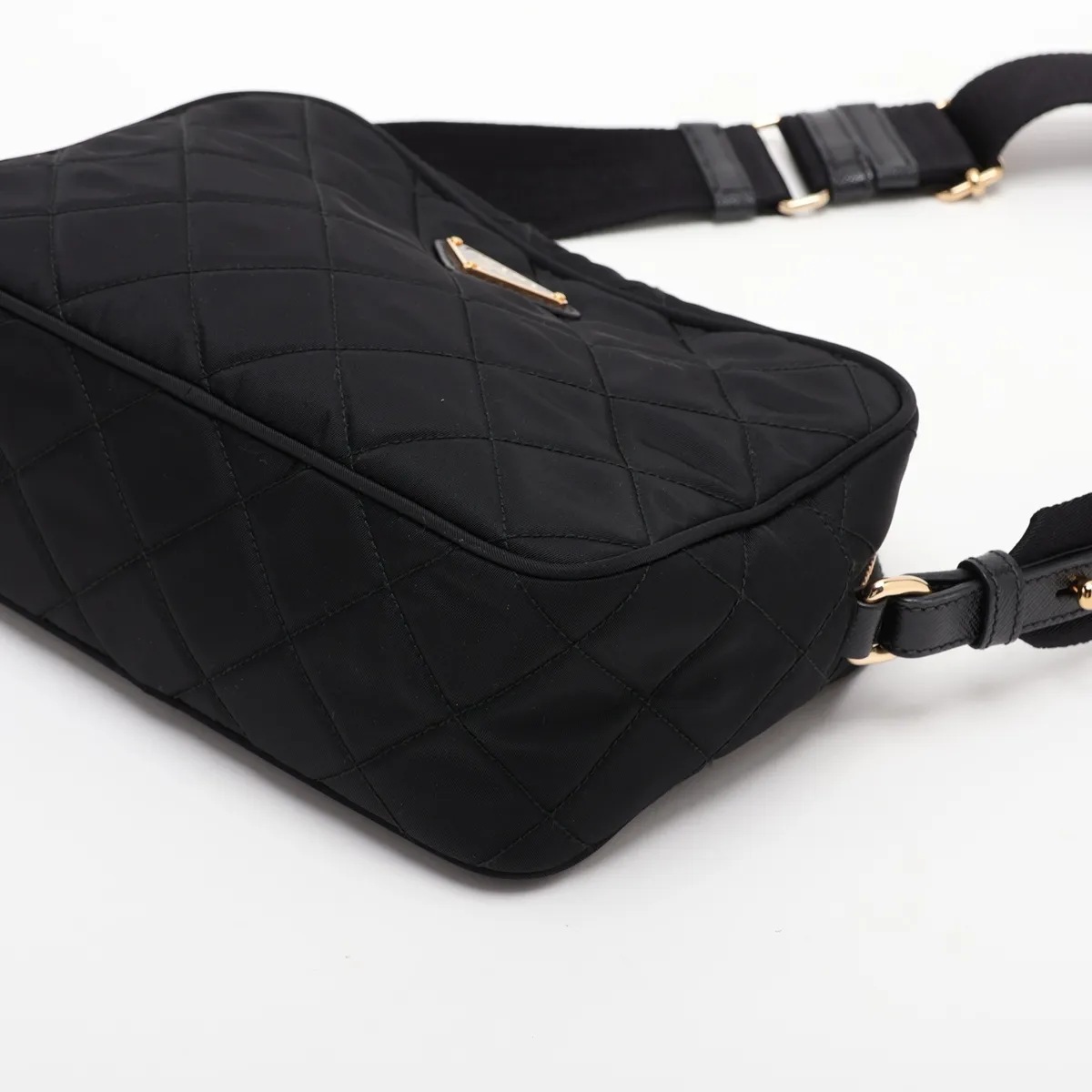Tessuto Inpunto Nylon x Leather Shoulder Bag, Black — view 3