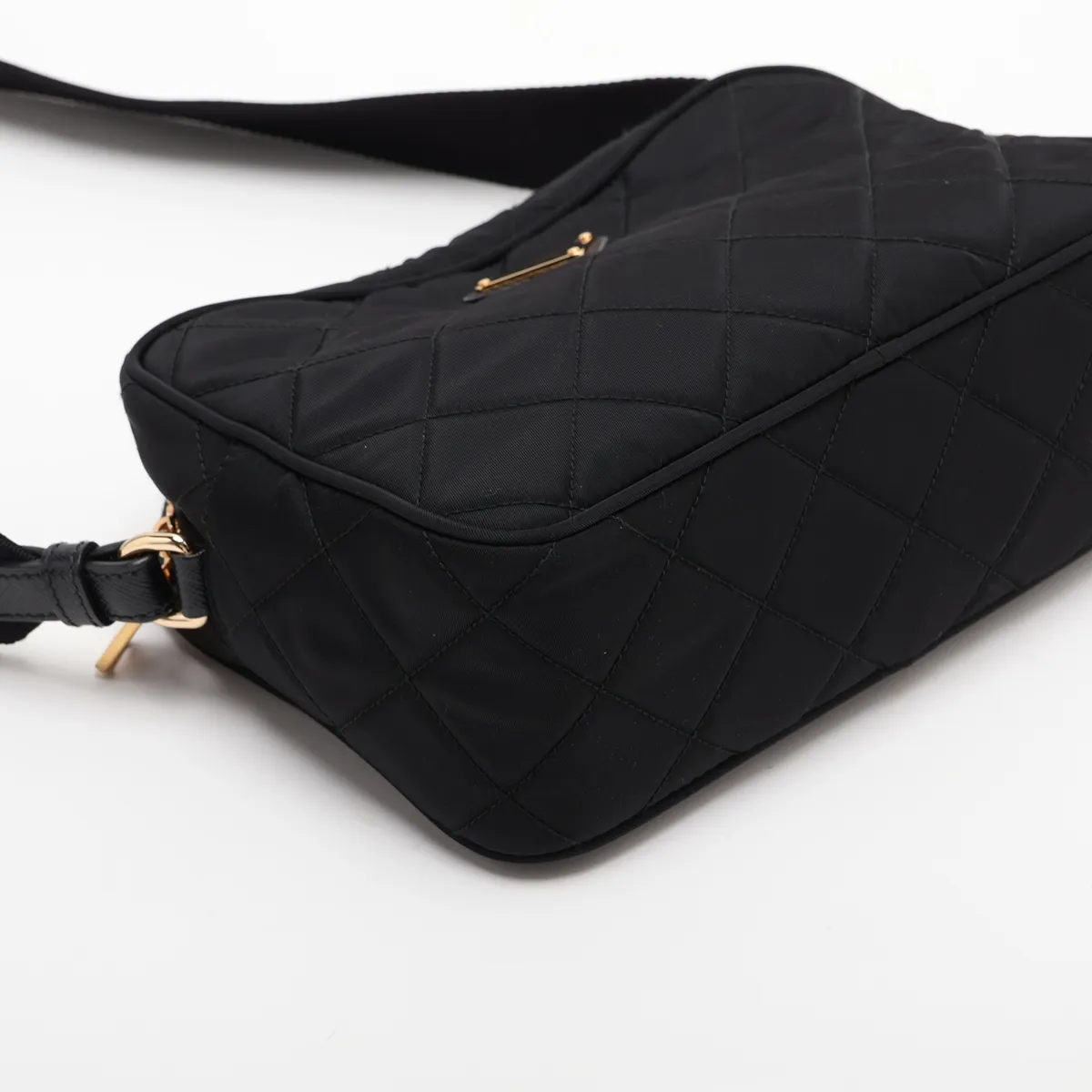 Tessuto Inpunto Nylon x Leather Shoulder Bag, Black — view 4