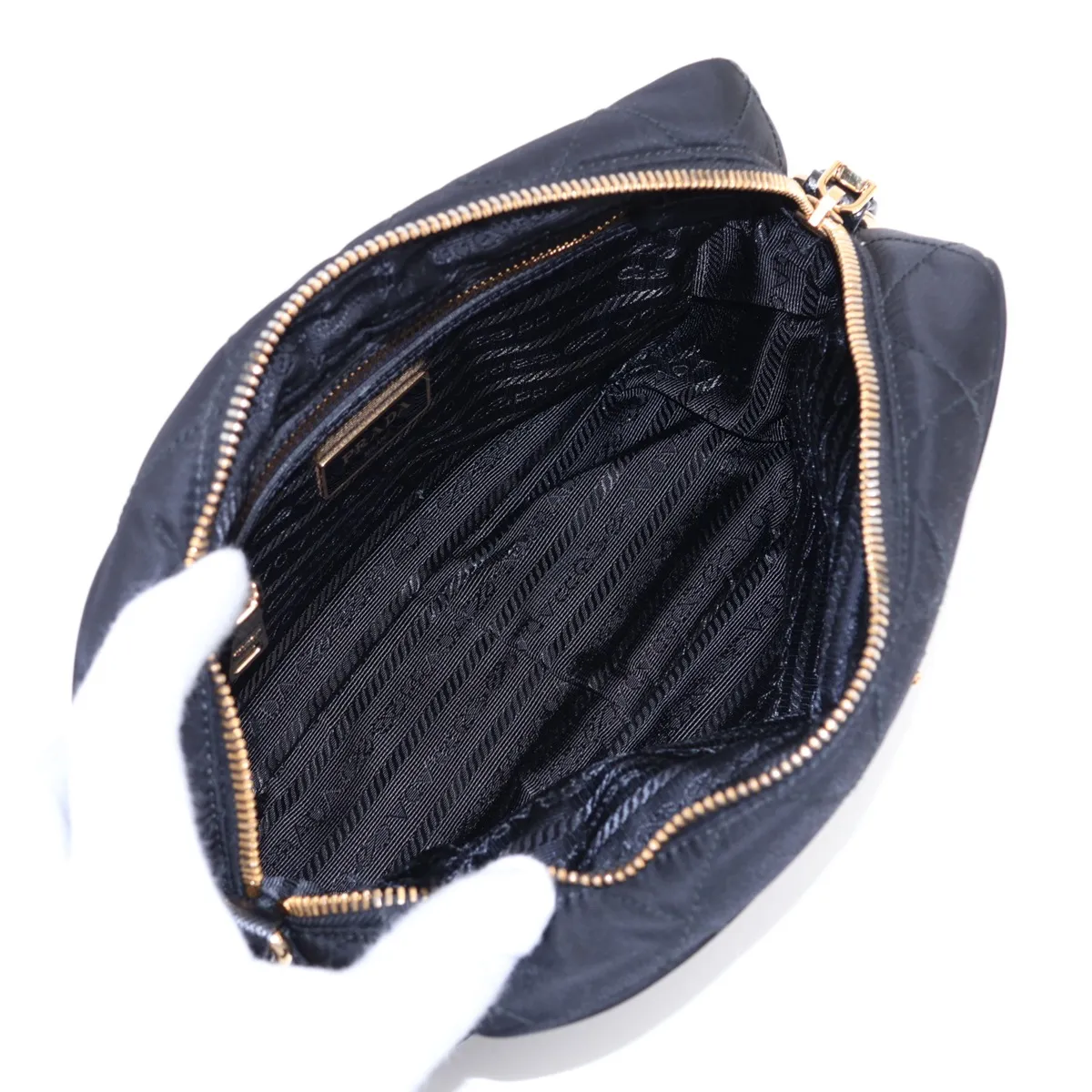 Tessuto Inpunto Nylon x Leather Shoulder Bag, Black — view 6