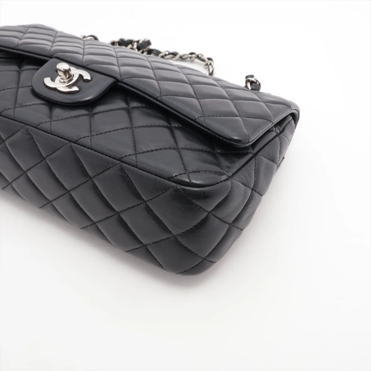Matelasse Lambskin Single Flap Double Chain Bag Valentine Black Silver Hardware 19212013 19th Series — view 3