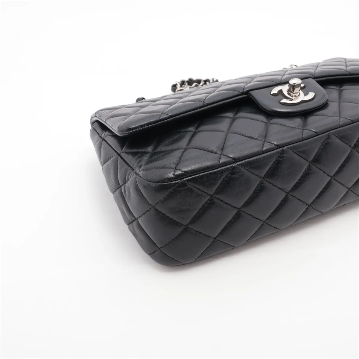 Matelasse Lambskin Single Flap Double Chain Bag Valentine Black Silver Hardware 19212013 19th Series — view 4
