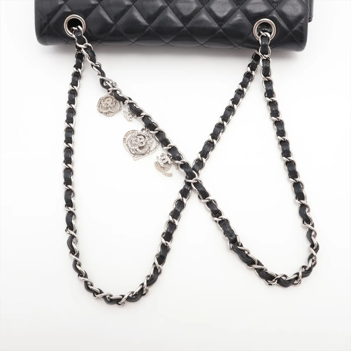 Matelasse Lambskin Single Flap Double Chain Bag Valentine Black Silver Hardware 19212013 19th Series — view 5