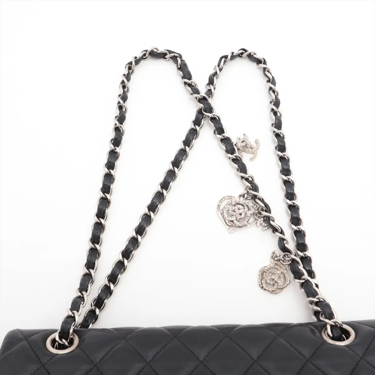 Matelasse Lambskin Single Flap Double Chain Bag Valentine Black Silver Hardware 19212013 19th Series — view 6