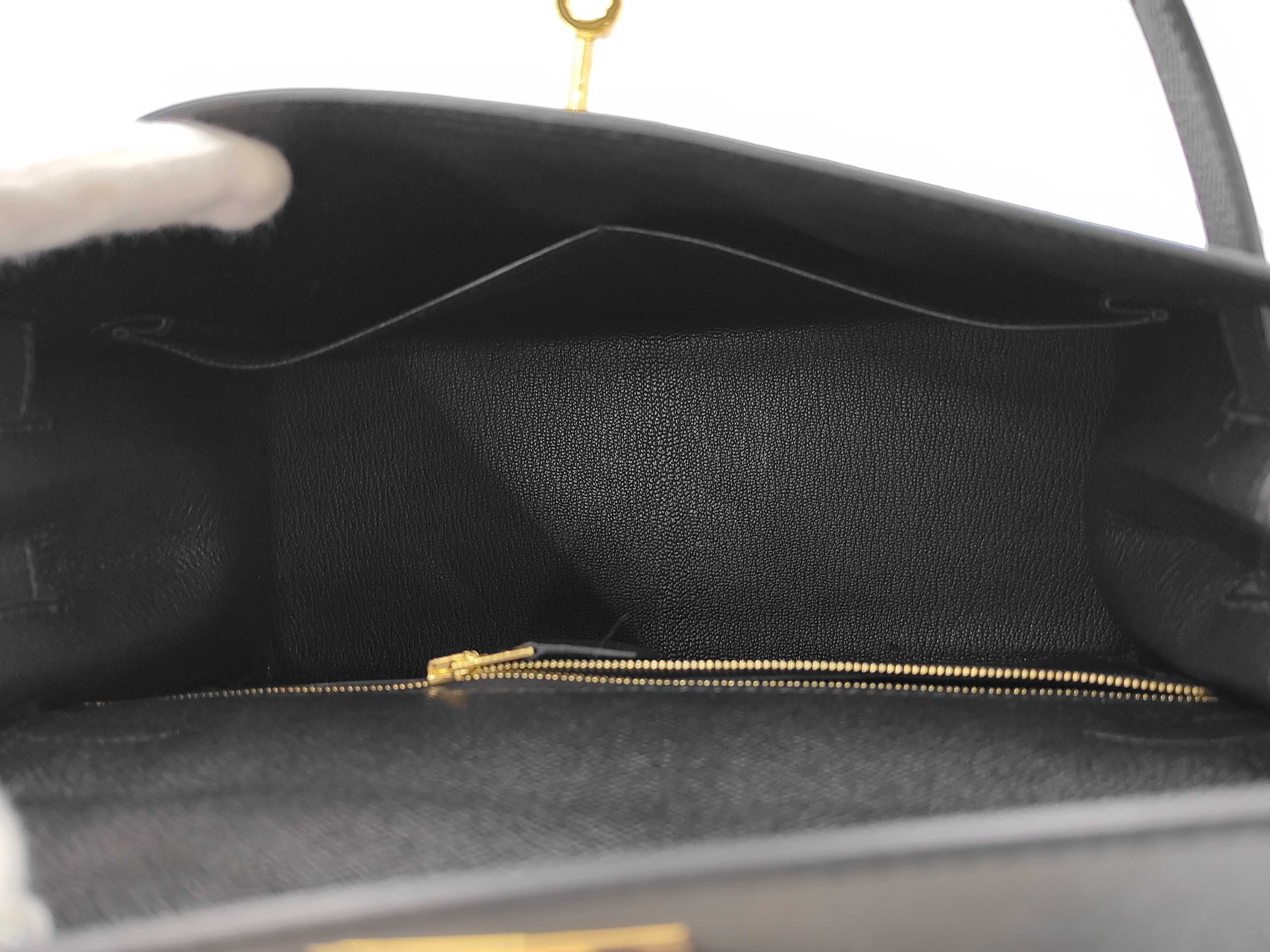 Kelly 28 Epsom Black Leather with Gold Hardware, Y Stamp, Handbag — view 8