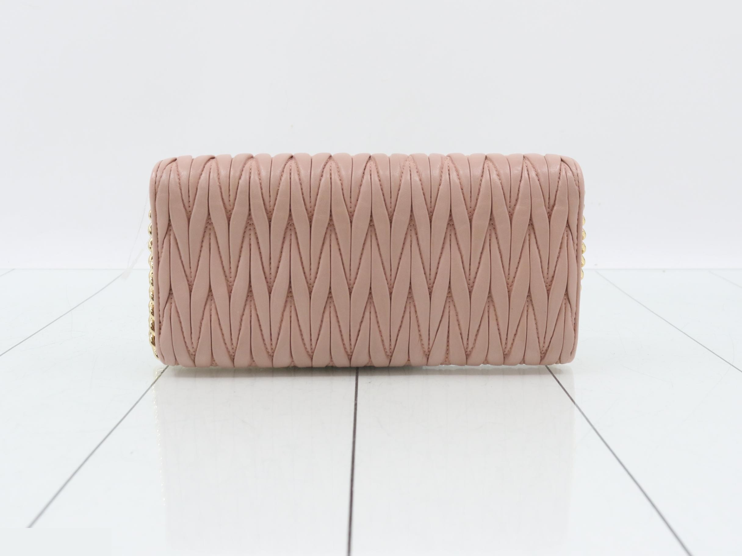 Matelassé Chain Shoulder Bag, Pink Leather — view 2