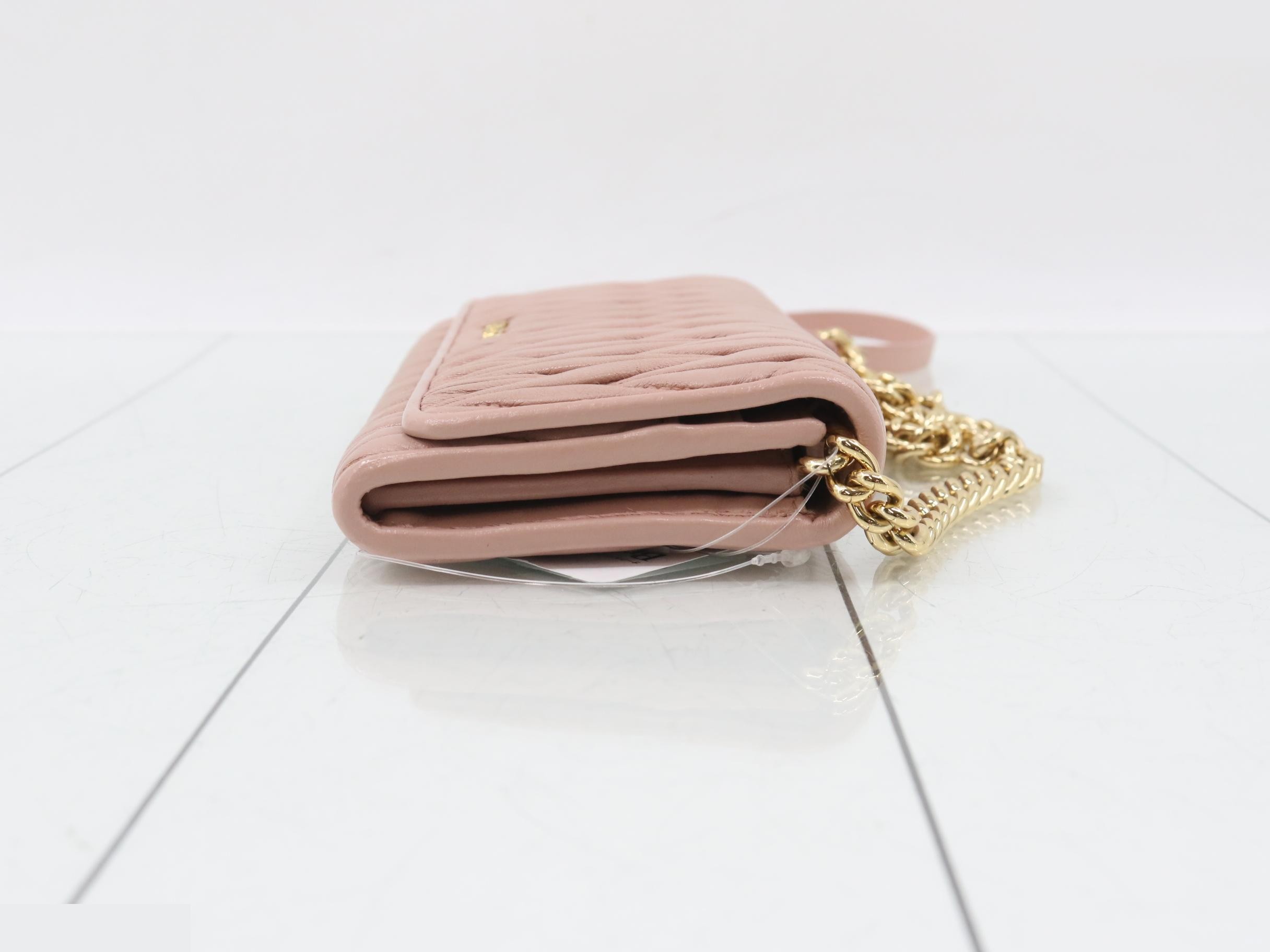 Matelassé Chain Shoulder Bag, Pink Leather — view 3