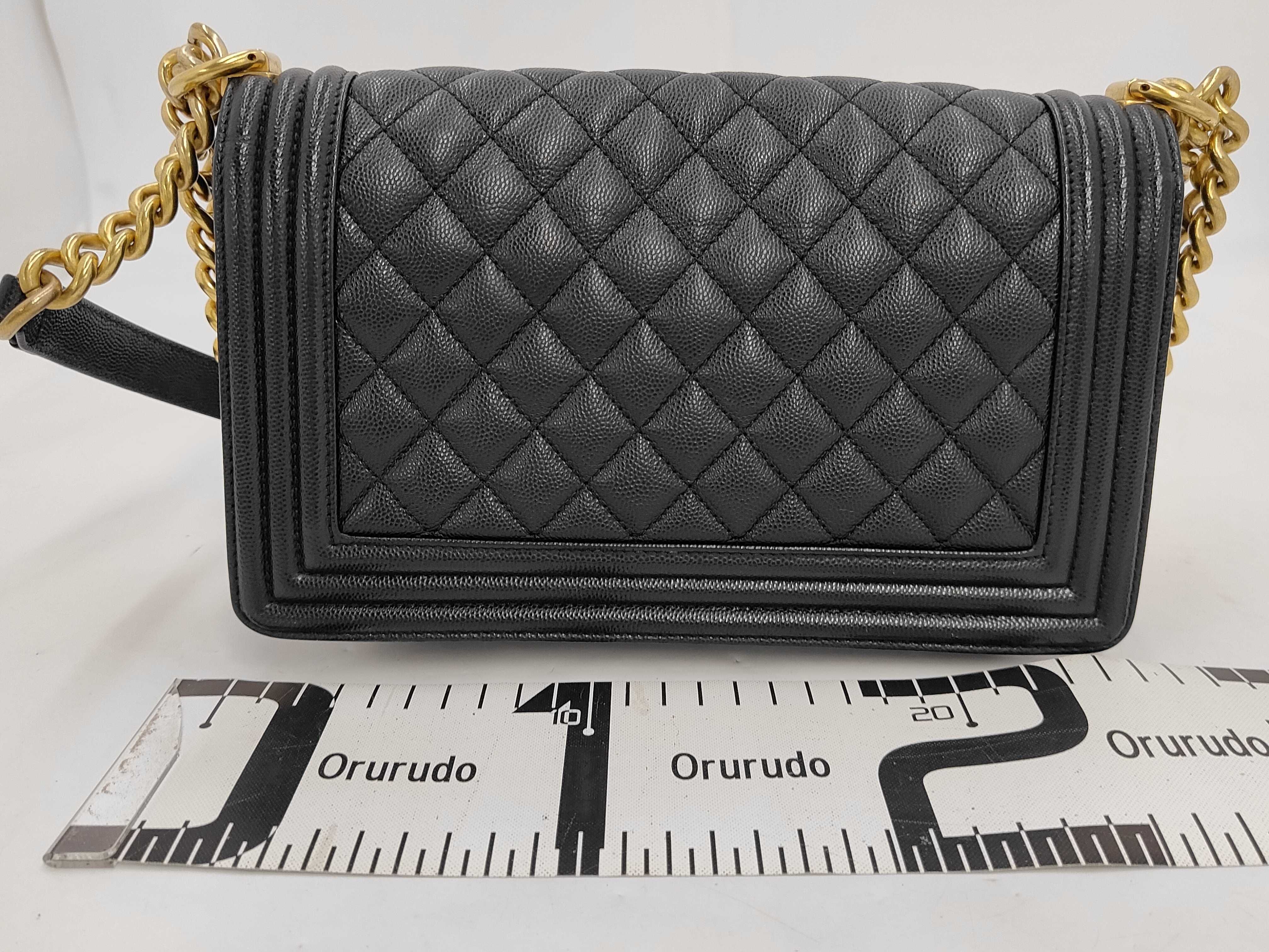 Boy Chanel 25 Caviar Skin Gold Hardware Chain Shoulder Bag with Serial Number Plate, Black Shoulder Bag — view 2
