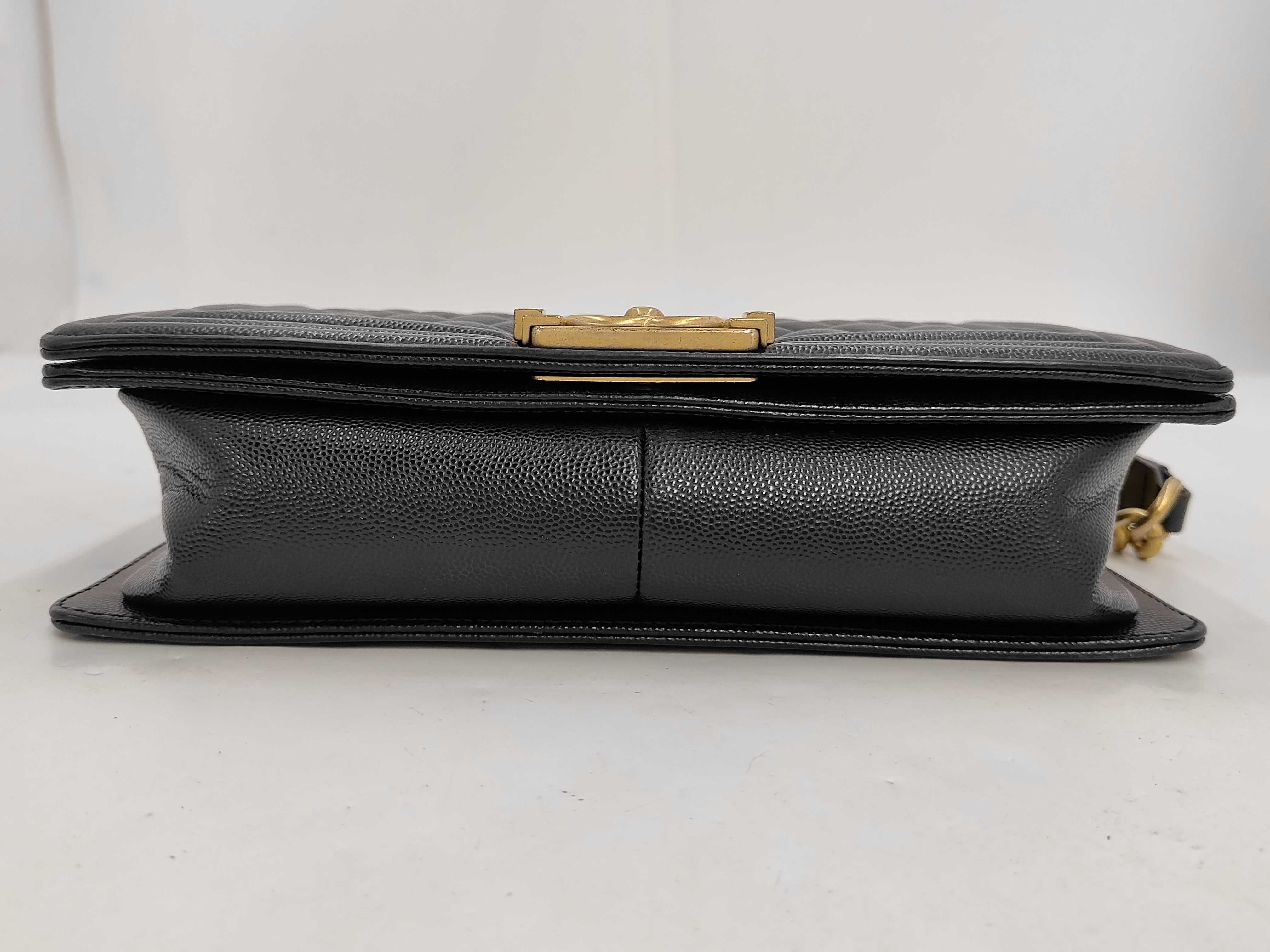 Boy Chanel 25 Caviar Skin Gold Hardware Chain Shoulder Bag with Serial Number Plate, Black Shoulder Bag — view 4