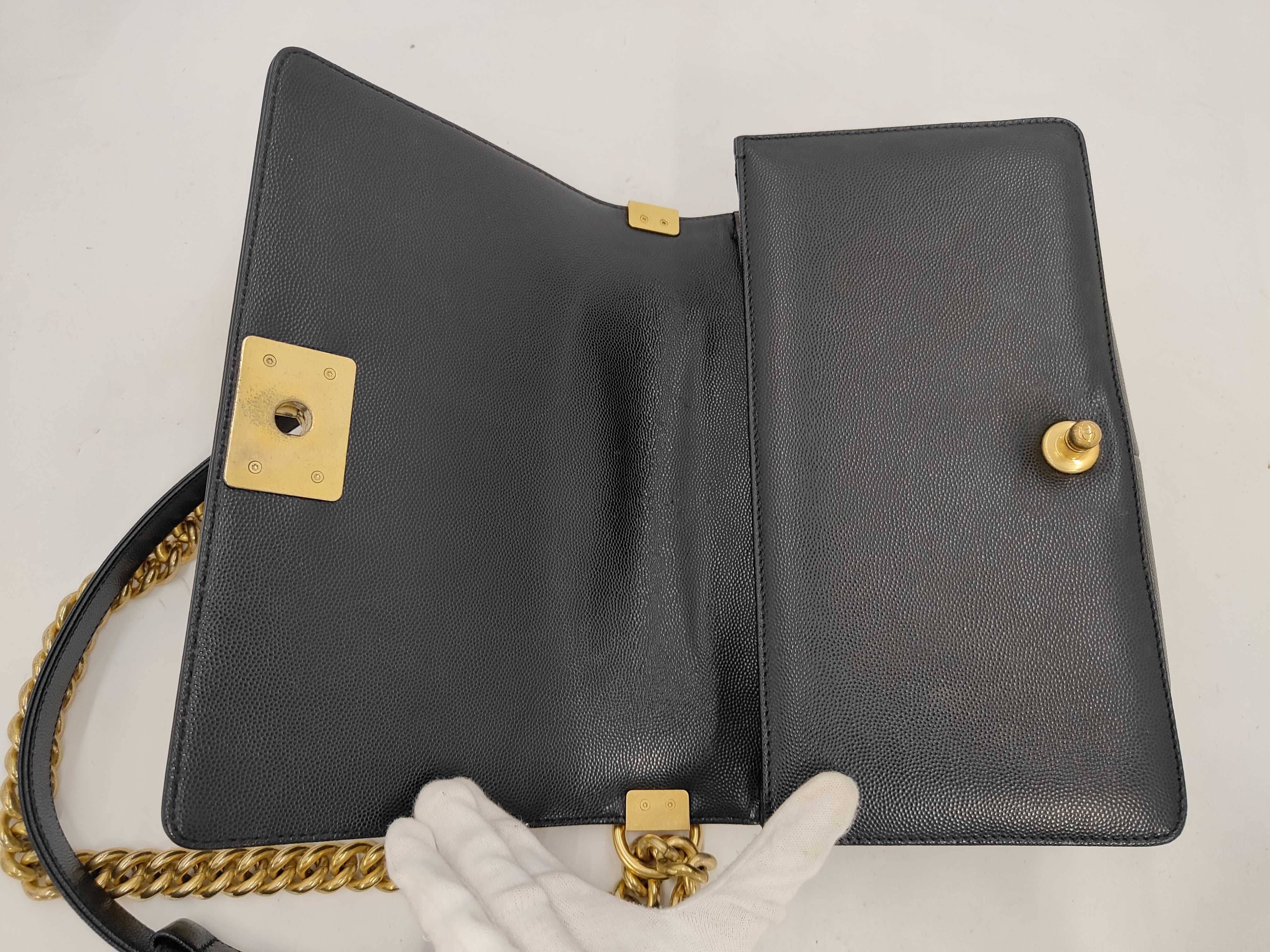 Boy Chanel 25 Caviar Skin Gold Hardware Chain Shoulder Bag with Serial Number Plate, Black Shoulder Bag — view 5