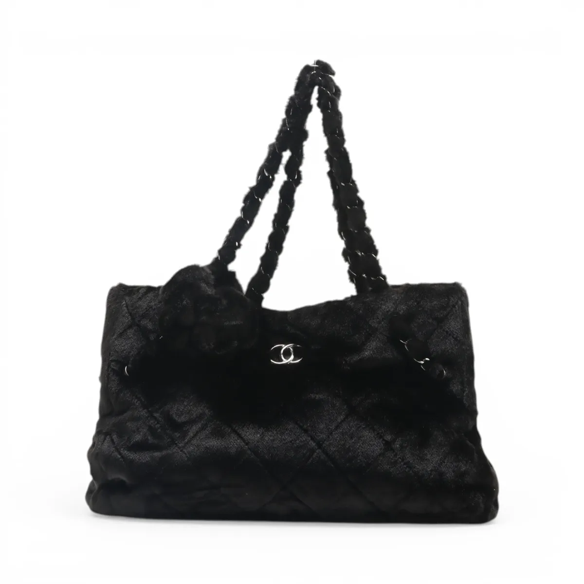 Matelassé Fur Chain Tote Bag, Black with Silver Hardware, Item No. 13083939, Series No. 13