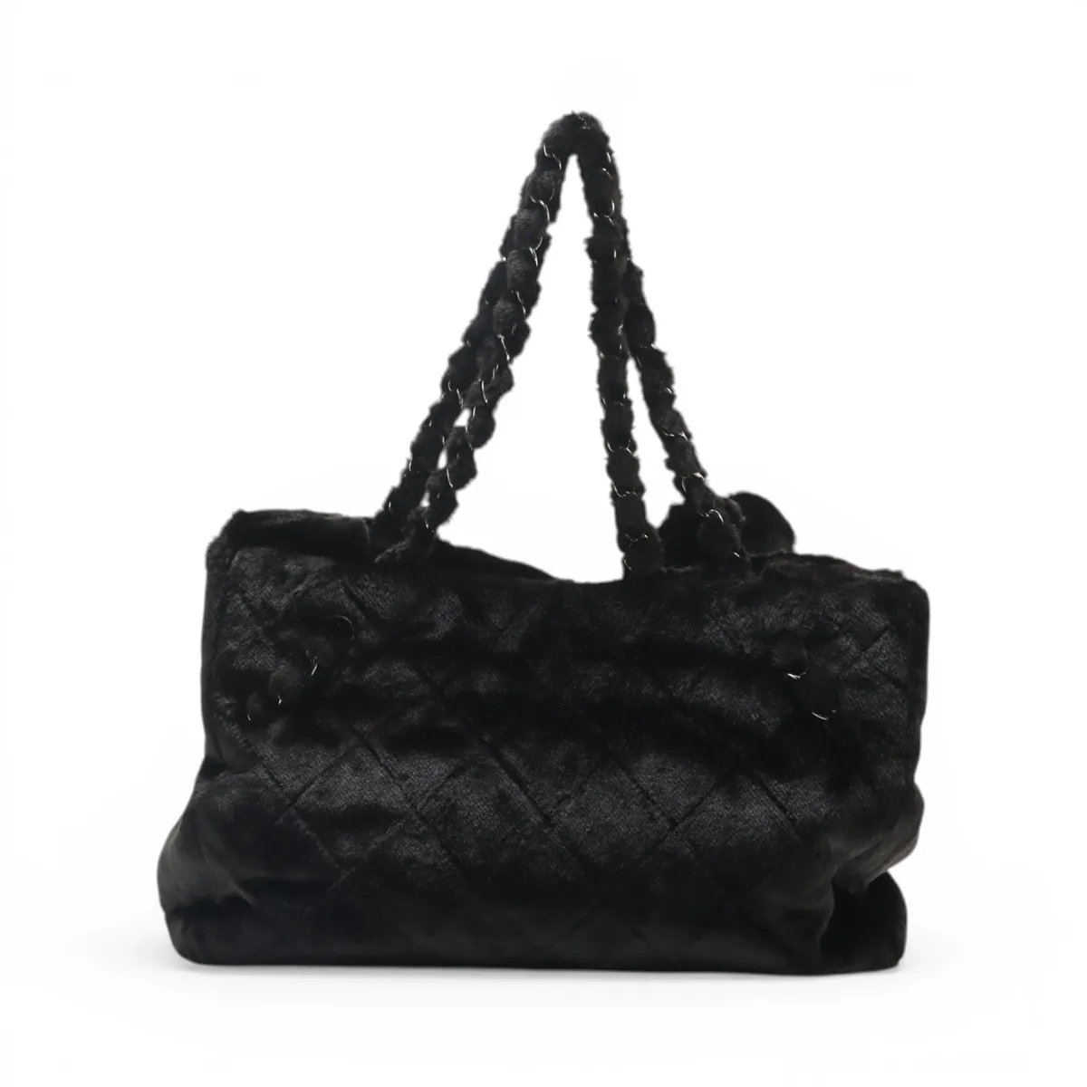 Matelassé Fur Chain Tote Bag, Black with Silver Hardware, Item No. 13083939, Series No. 13 — view 2