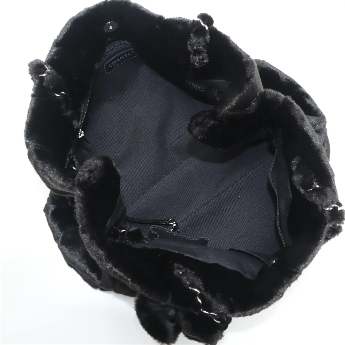 Matelassé Fur Chain Tote Bag, Black with Silver Hardware, Item No. 13083939, Series No. 13 — view 7