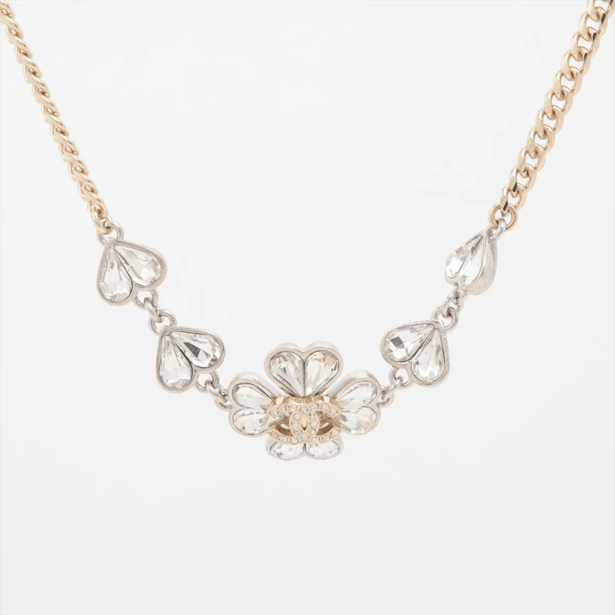 Coco Mark C23S Necklace, GP x Rhinestone, Gold x Silver. Shows signs of wear, including
