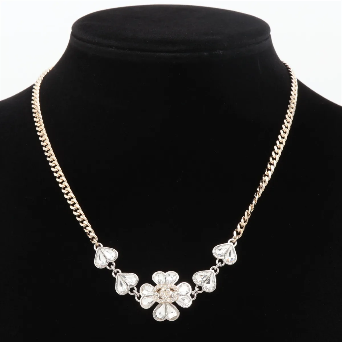 Coco Mark C23S Necklace, GP x Rhinestone, Gold x Silver. Shows signs of wear, including — view 5