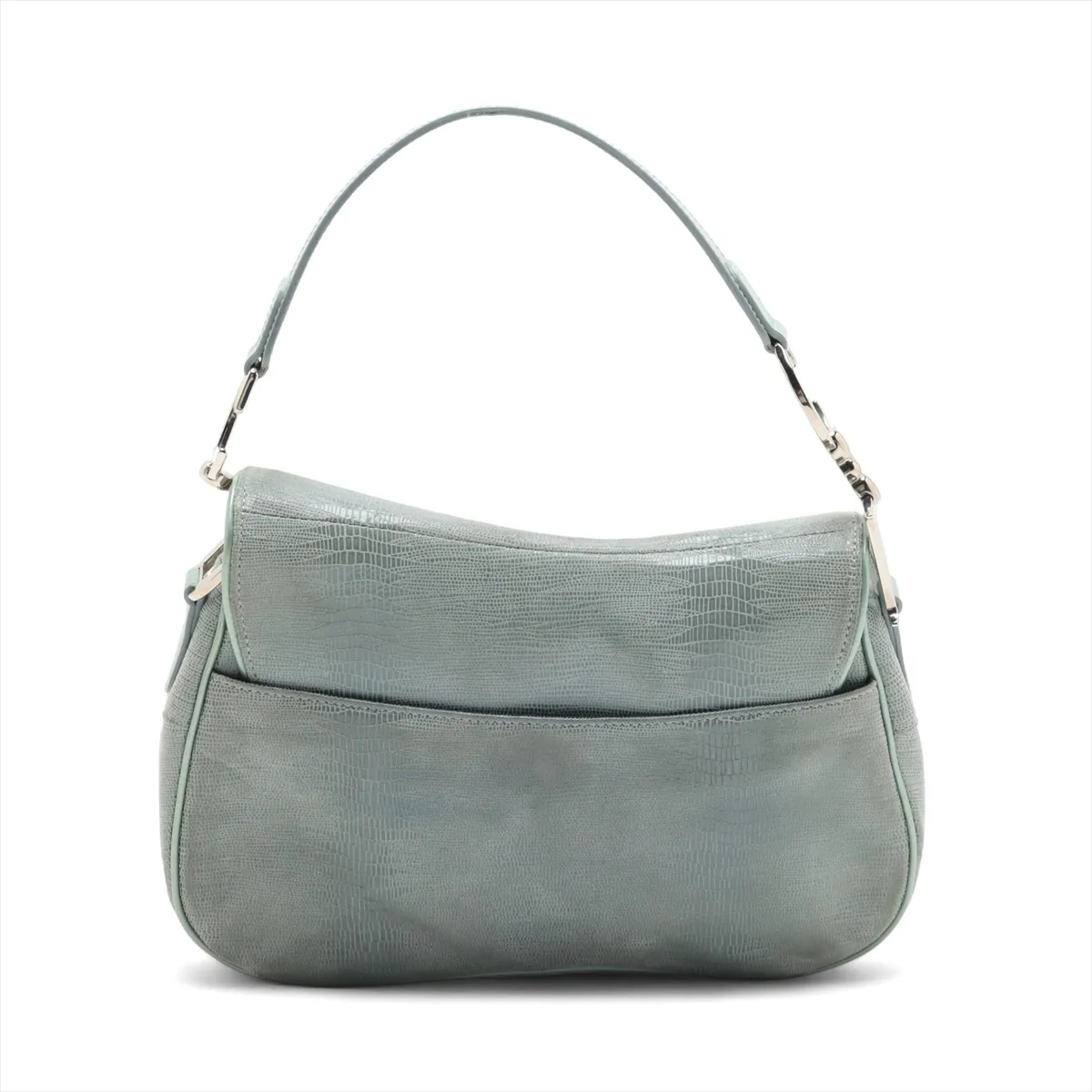 Double Saddle Lizard Embossed x Leather Shoulder Bag Blue — view 2