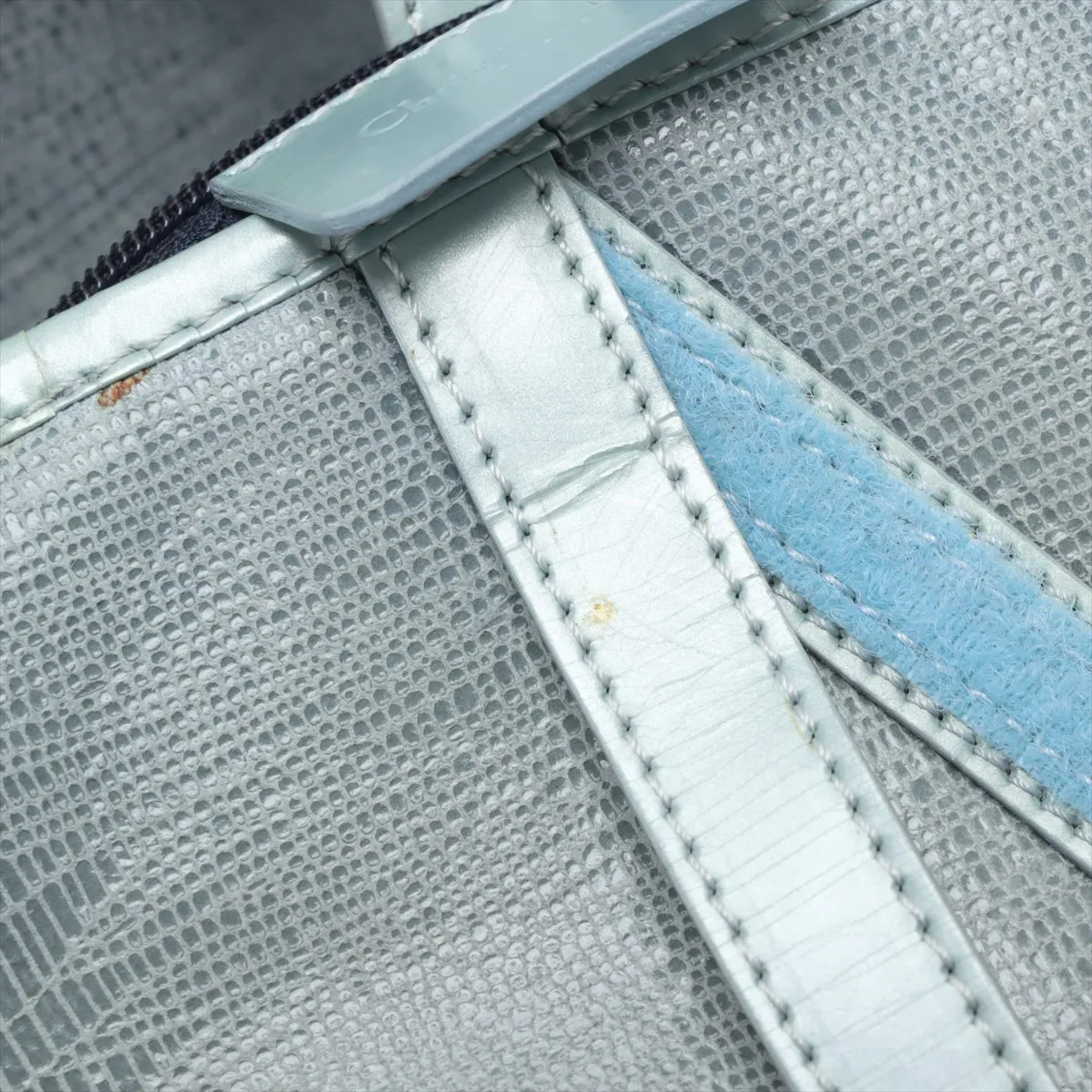 Double Saddle Lizard Embossed x Leather Shoulder Bag Blue — view 11
