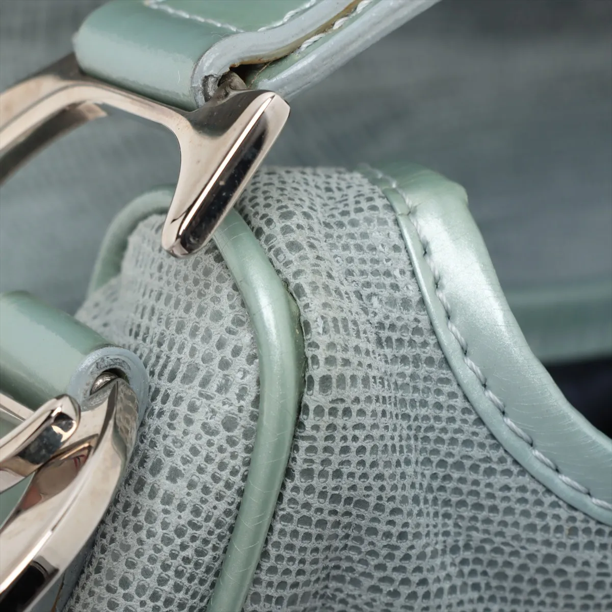 Double Saddle Lizard Embossed x Leather Shoulder Bag Blue — view 13
