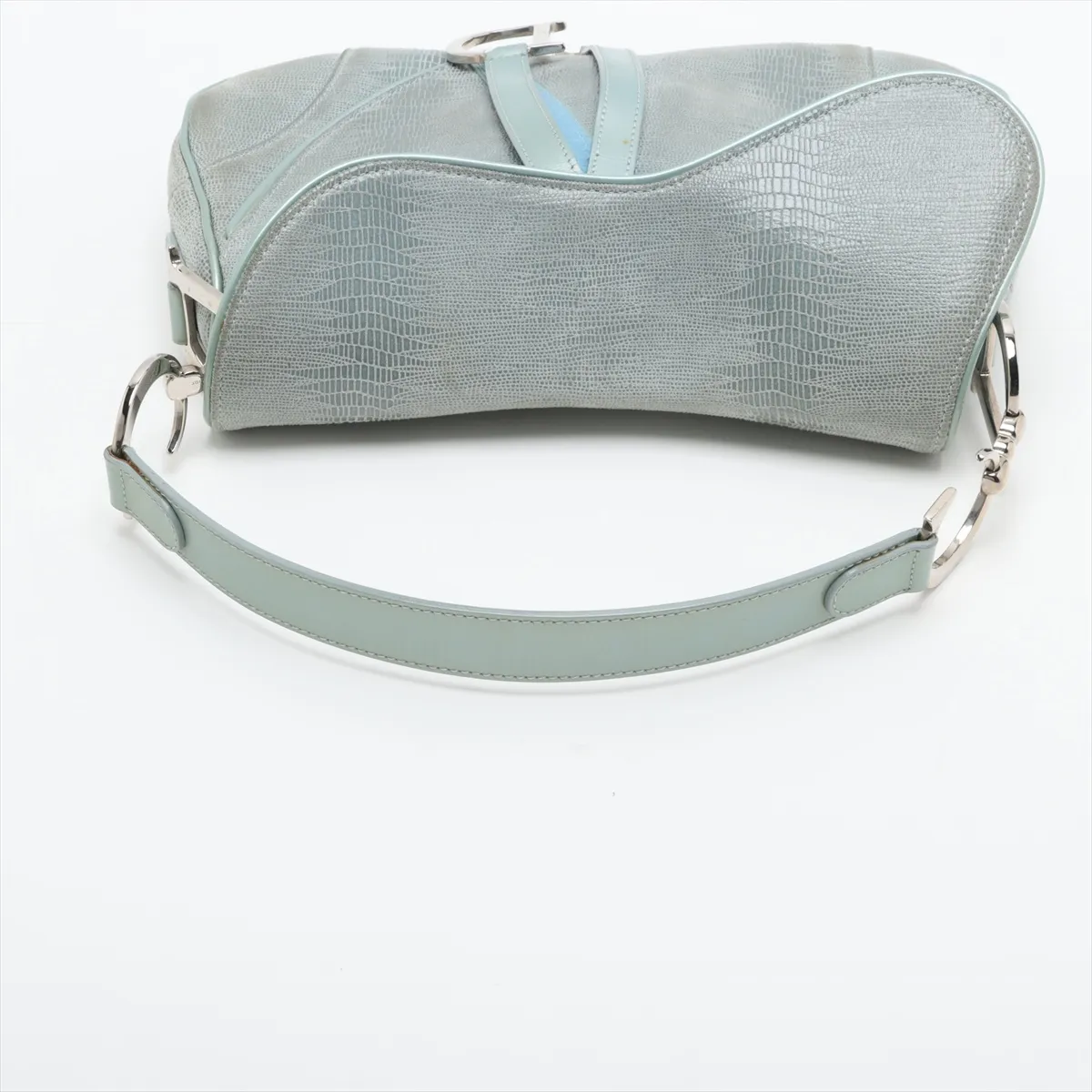 Double Saddle Lizard Embossed x Leather Shoulder Bag Blue — view 5