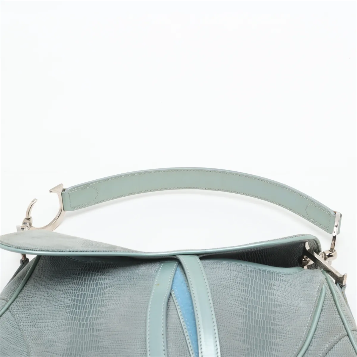 Double Saddle Lizard Embossed x Leather Shoulder Bag Blue — view 6