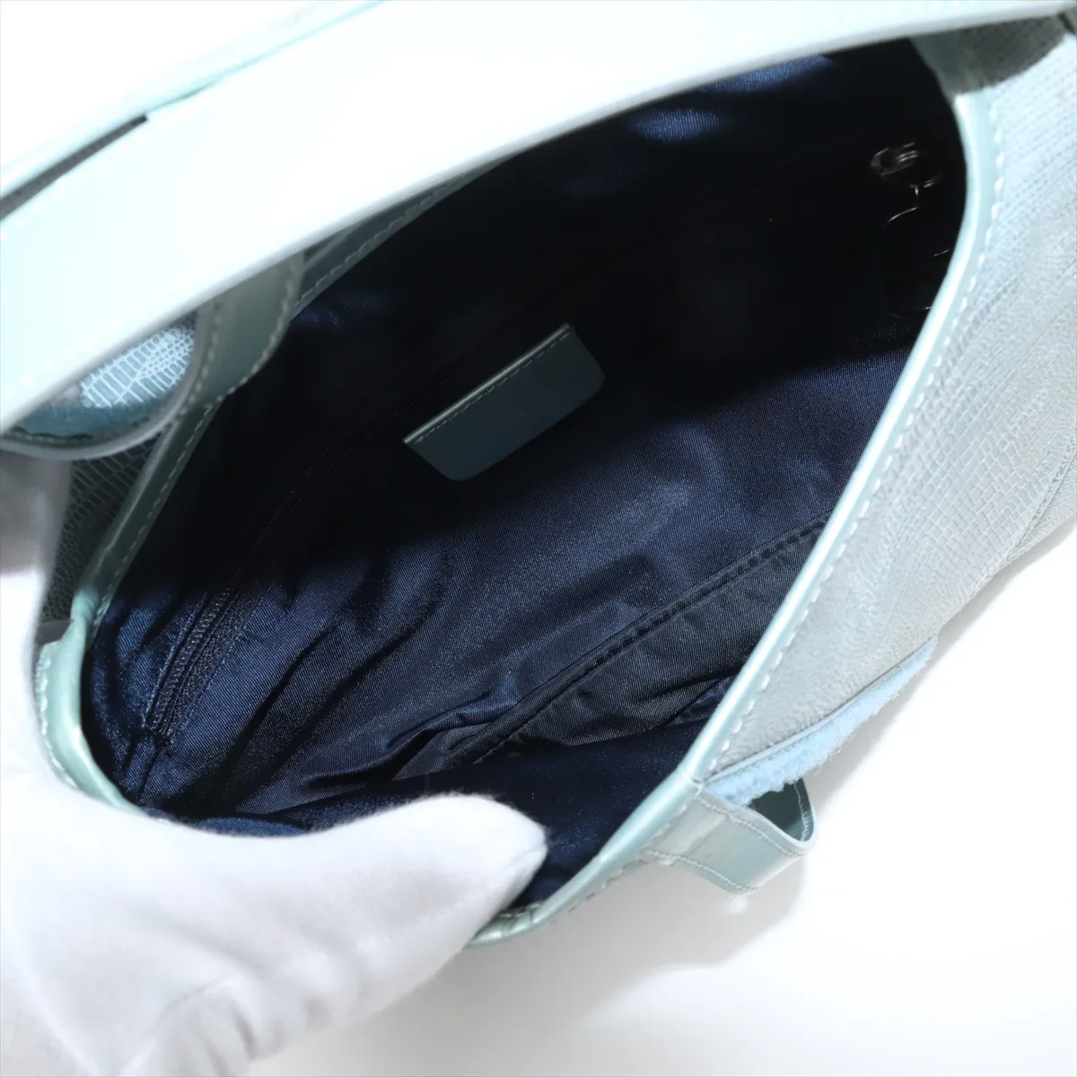 Double Saddle Lizard Embossed x Leather Shoulder Bag Blue — view 7