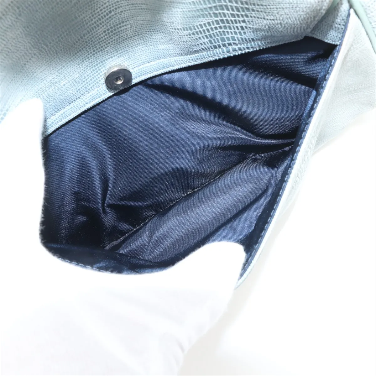 Double Saddle Lizard Embossed x Leather Shoulder Bag Blue — view 9