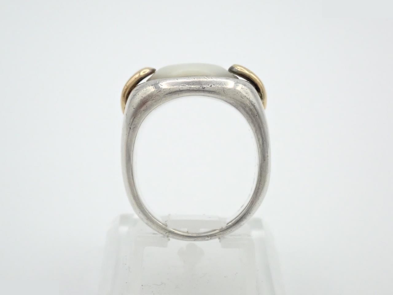 Ring 925/750YG 13.1g Shell Engraved 51 Actual size #9 — view 3