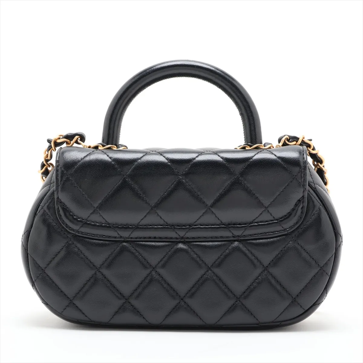 Matelassé Lambskin 2-Way Handbag, Black with Gold Hardware, C8PLJ9A6, Random Plate — view 2
