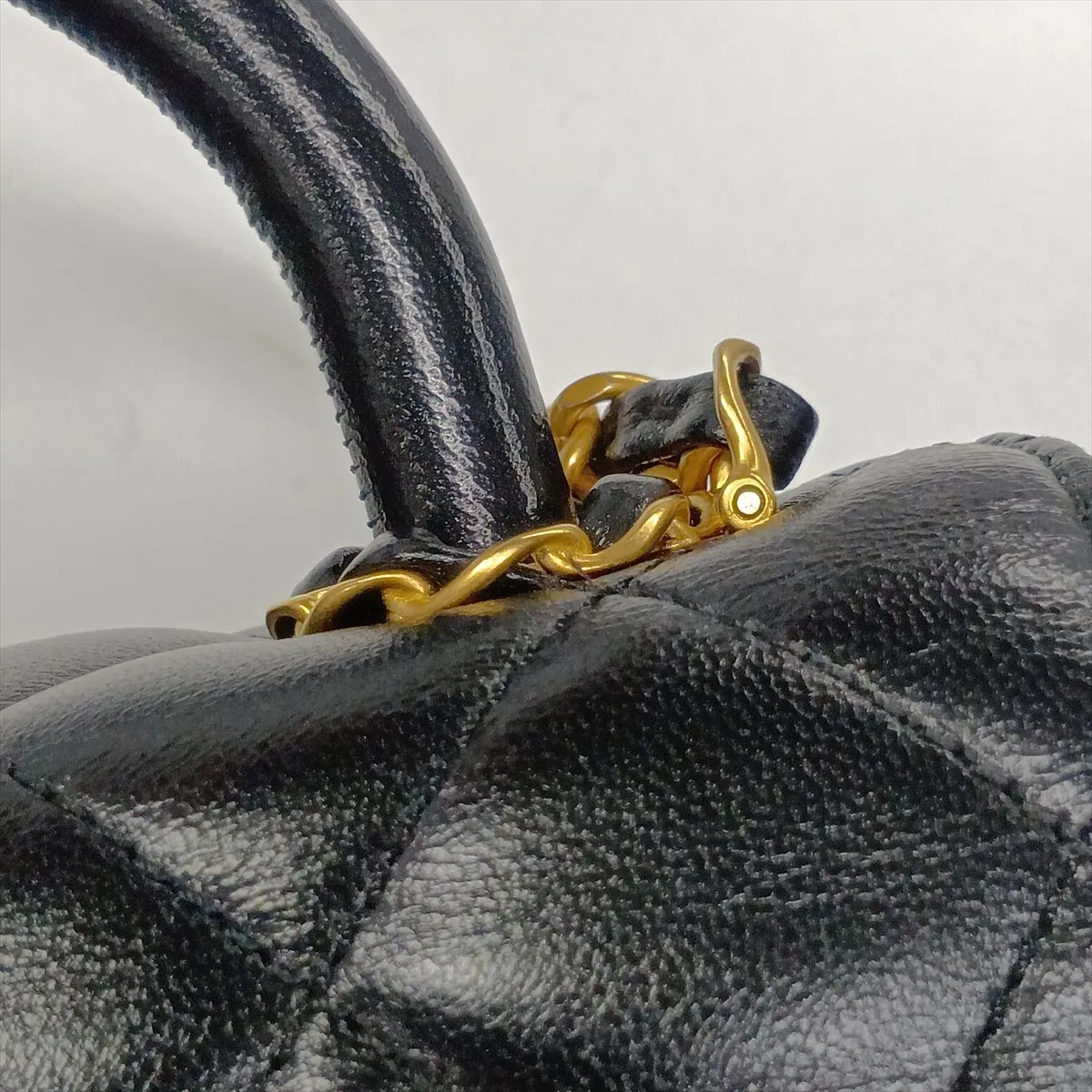 Matelassé Lambskin 2-Way Handbag, Black with Gold Hardware, C8PLJ9A6, Random Plate — view 14
