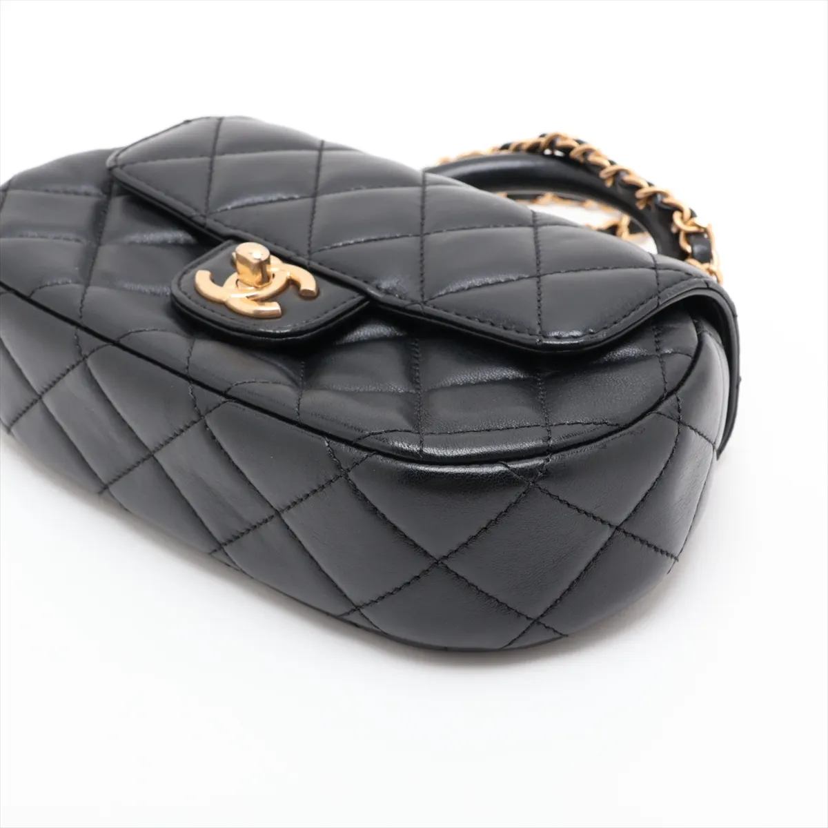 Matelassé Lambskin 2-Way Handbag, Black with Gold Hardware, C8PLJ9A6, Random Plate — view 3