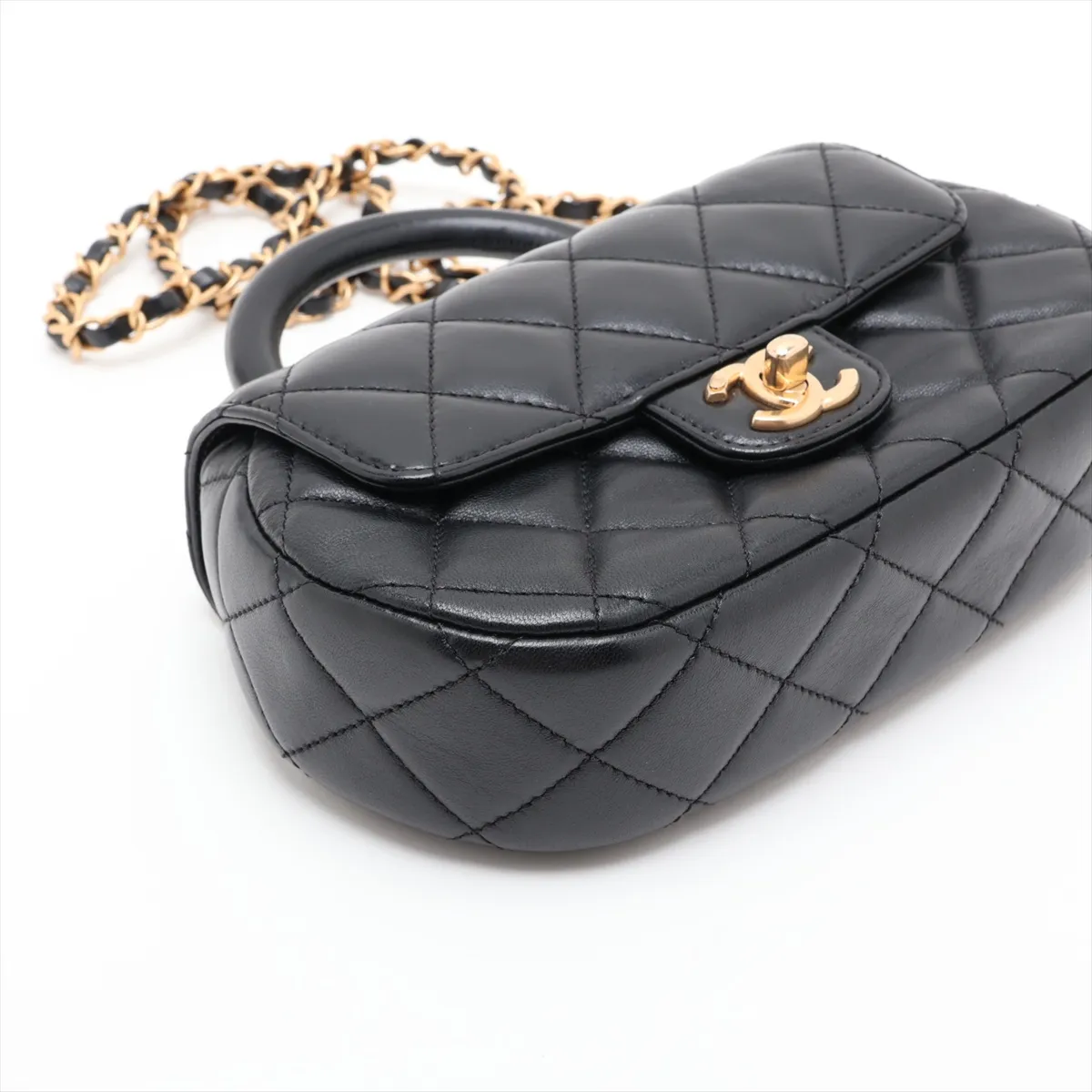 Matelassé Lambskin 2-Way Handbag, Black with Gold Hardware, C8PLJ9A6, Random Plate — view 4