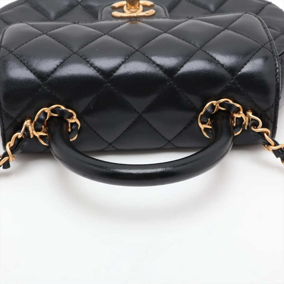 Matelassé Lambskin 2-Way Handbag, Black with Gold Hardware, C8PLJ9A6, Random Plate — view 5