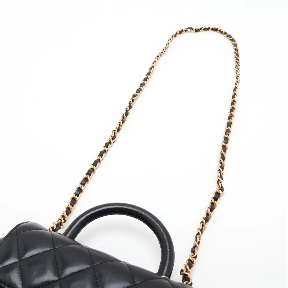 Matelassé Lambskin 2-Way Handbag, Black with Gold Hardware, C8PLJ9A6, Random Plate — view 7