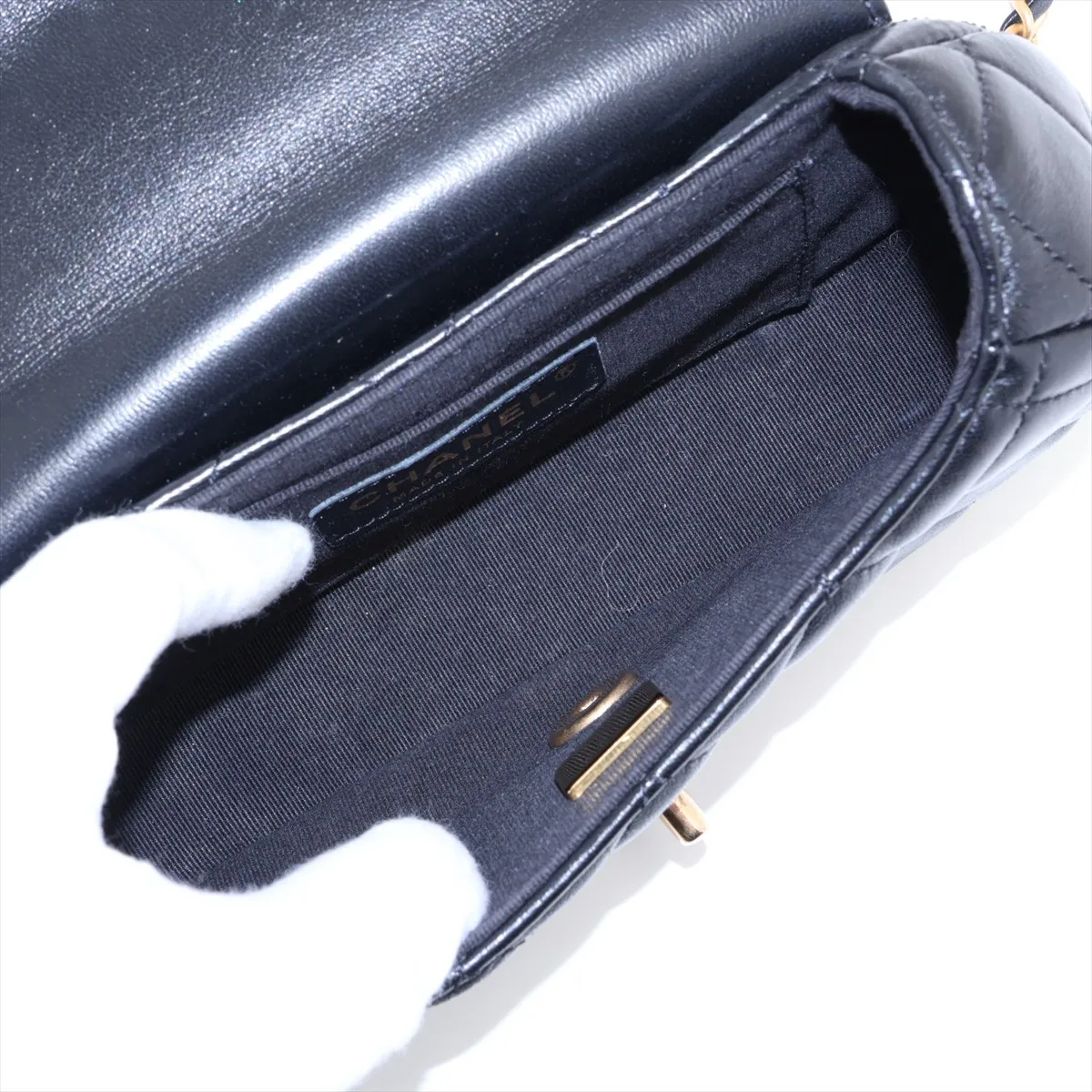 Matelassé Lambskin 2-Way Handbag, Black with Gold Hardware, C8PLJ9A6, Random Plate — view 8