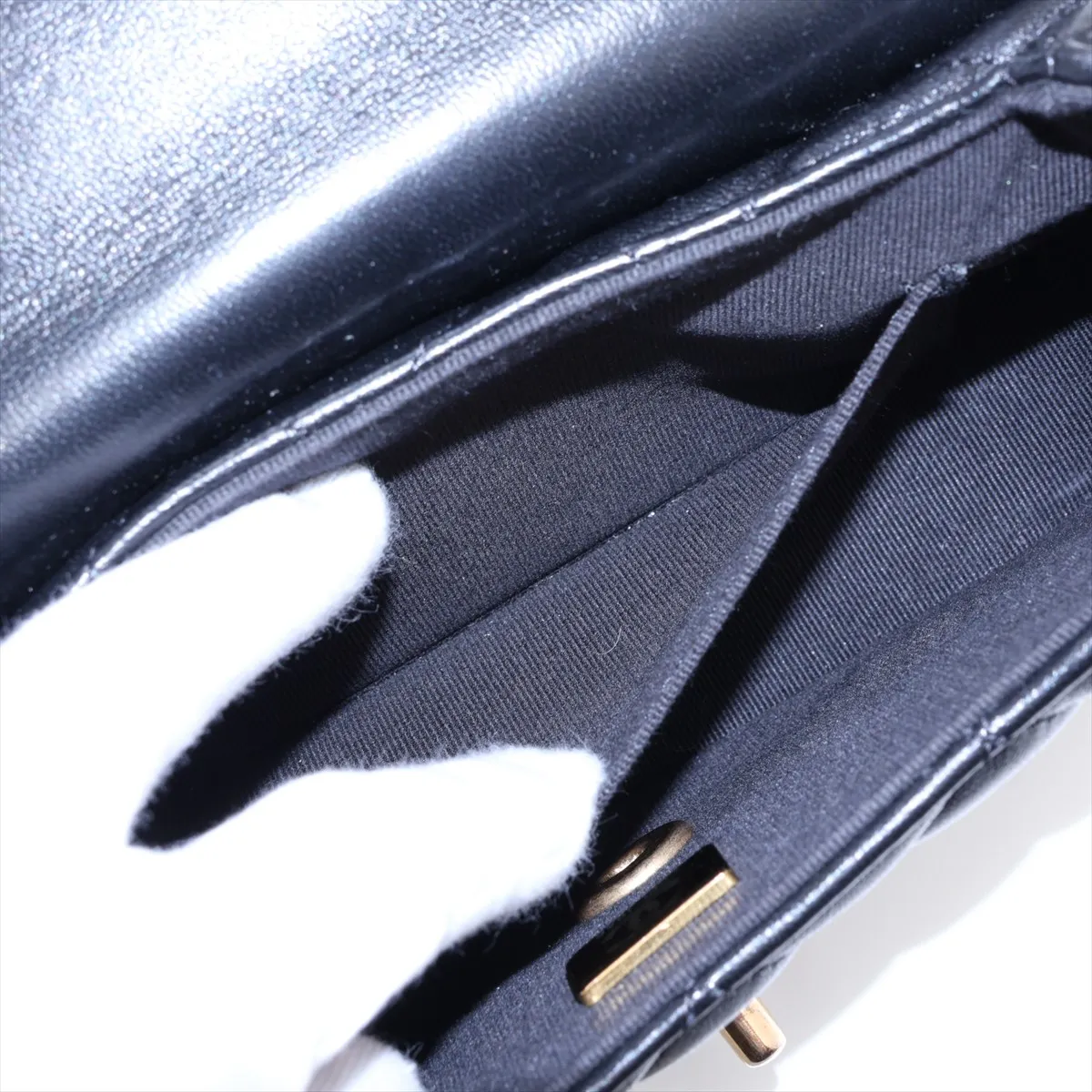 Matelassé Lambskin 2-Way Handbag, Black with Gold Hardware, C8PLJ9A6, Random Plate — view 9