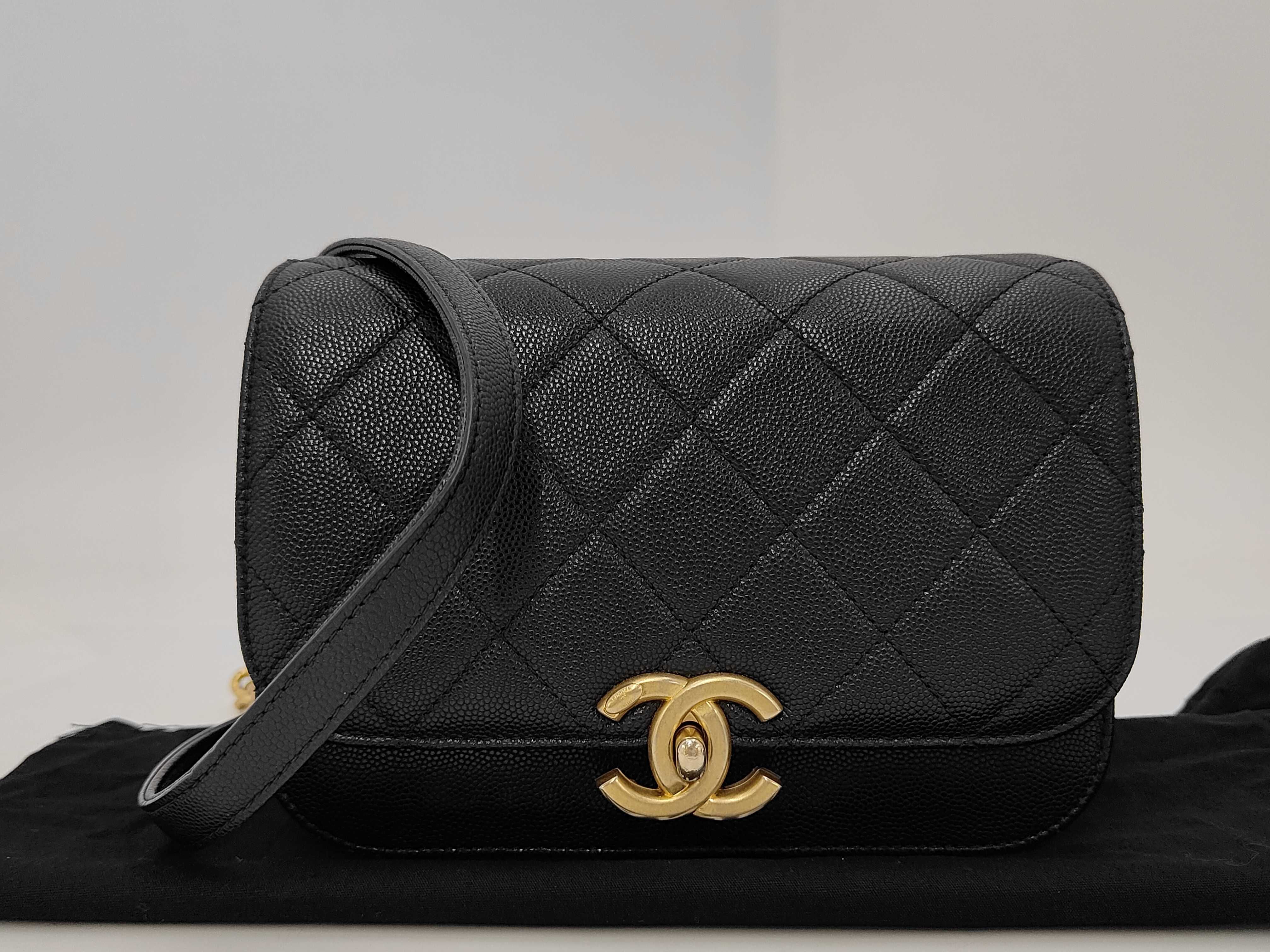 Timeless Black Quilted Caviaskin Gold Hardware Bag