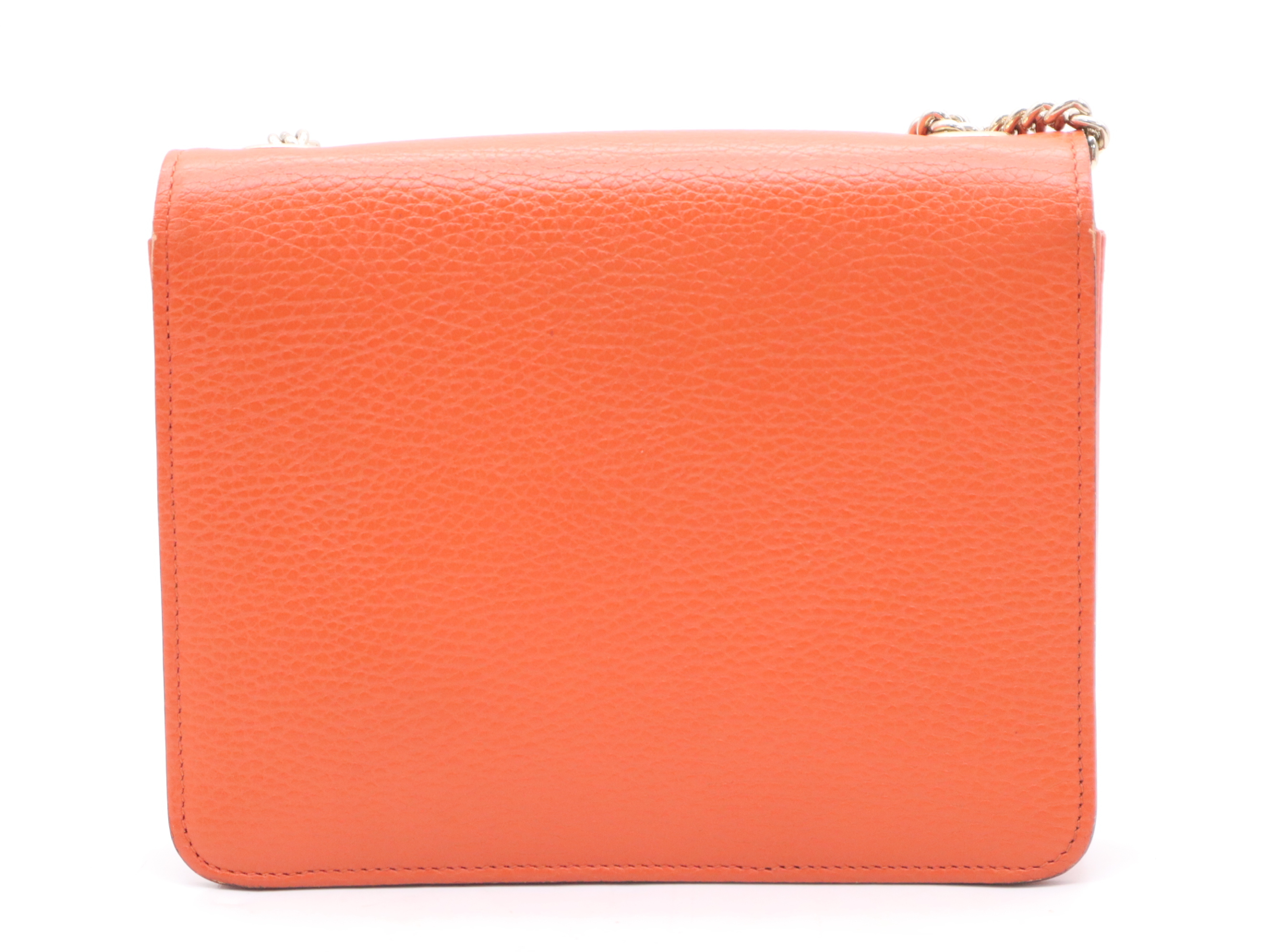 510304 Leather Interlocking Chain Orange Gold Hardware Shoulder Bag — view 2