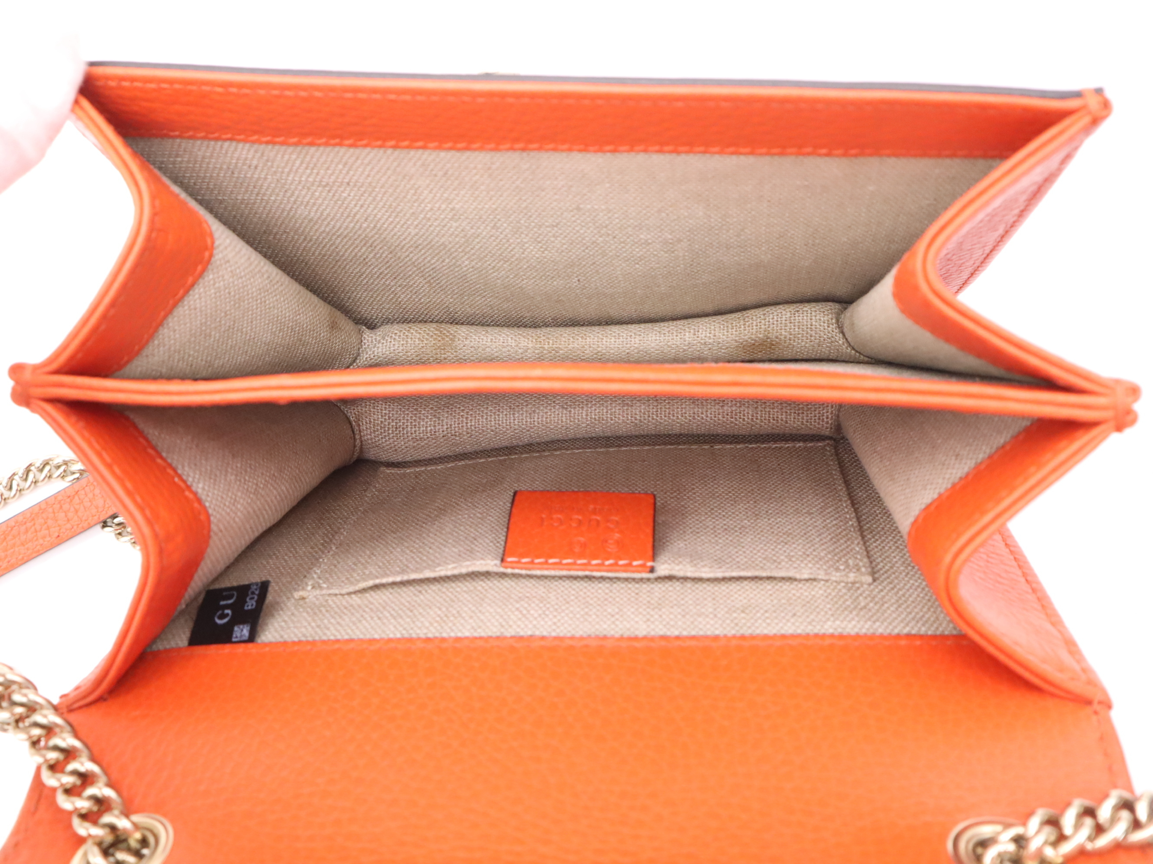 510304 Leather Interlocking Chain Orange Gold Hardware Shoulder Bag — view 13